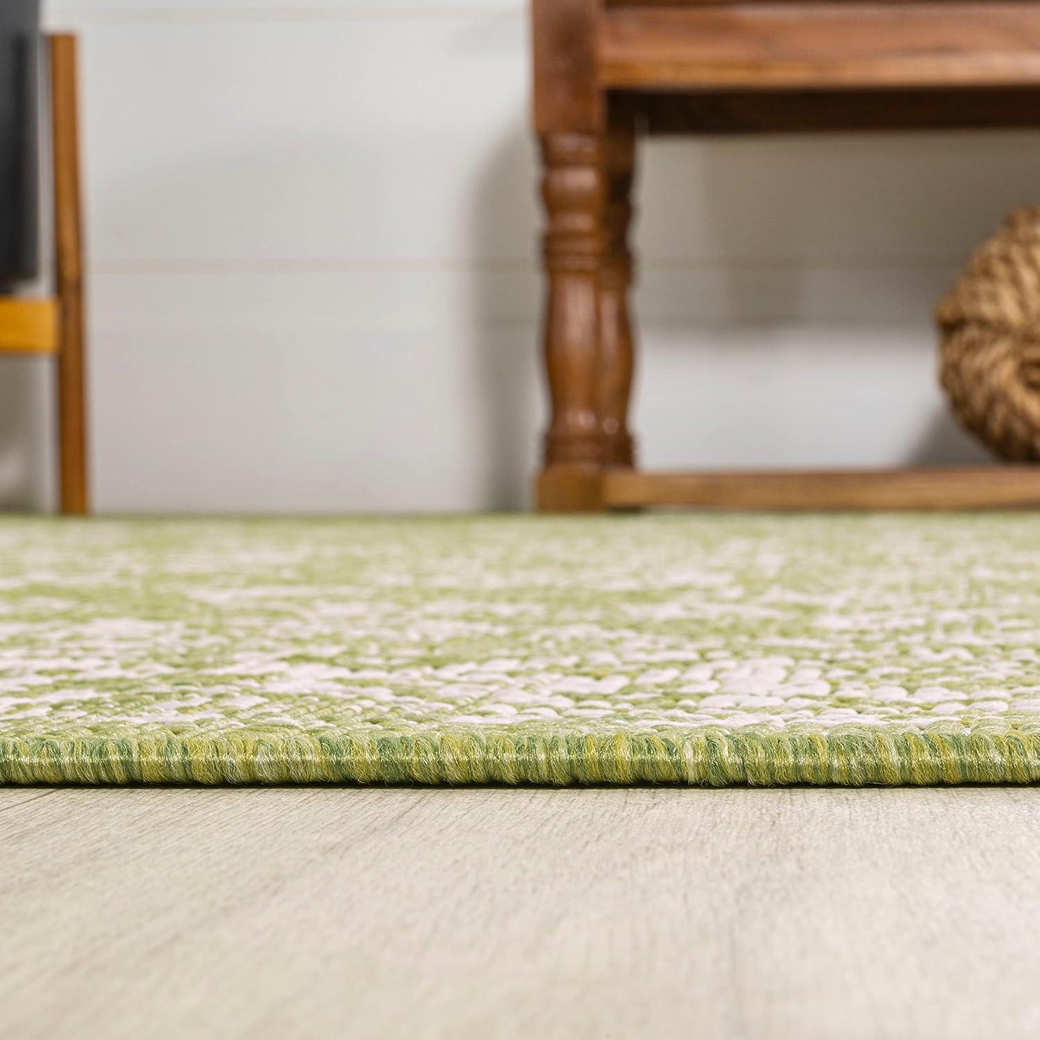 image:imageJONATHAN Y Weave Floral Indoor Outdoor Area Rug 5X8 TealGray Tela Bohemian Textured for Backyard Patio Porch EasyCleaning High Traffic PetFriendly NonShedding SMB100C5GreenCream