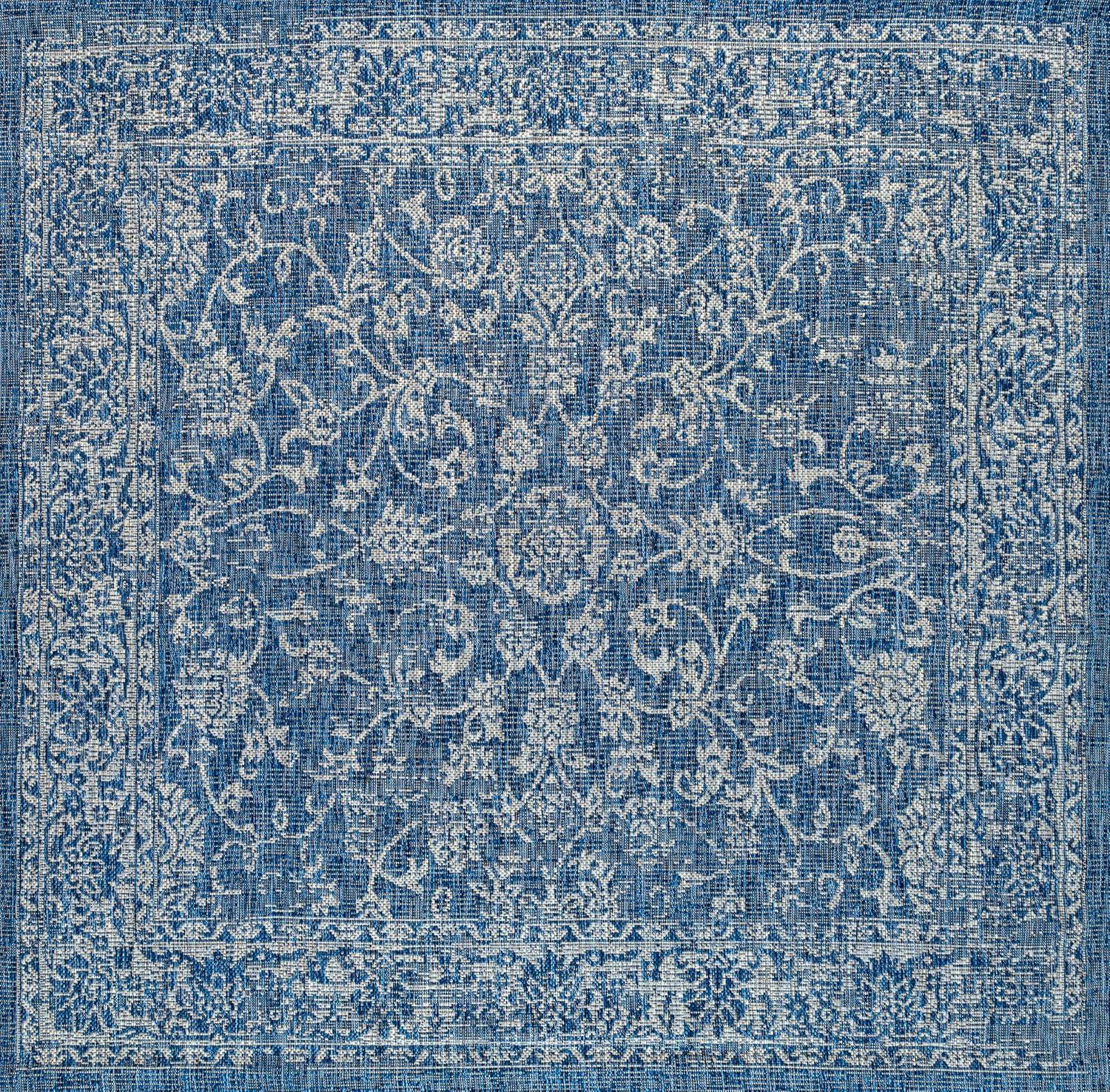image:imageJONATHAN Y Weave Floral Indoor Outdoor Area Rug 5X8 TealGray Tela Bohemian Textured for Backyard Patio Porch EasyCleaning High Traffic PetFriendly NonShedding SMB100C5NavyGray