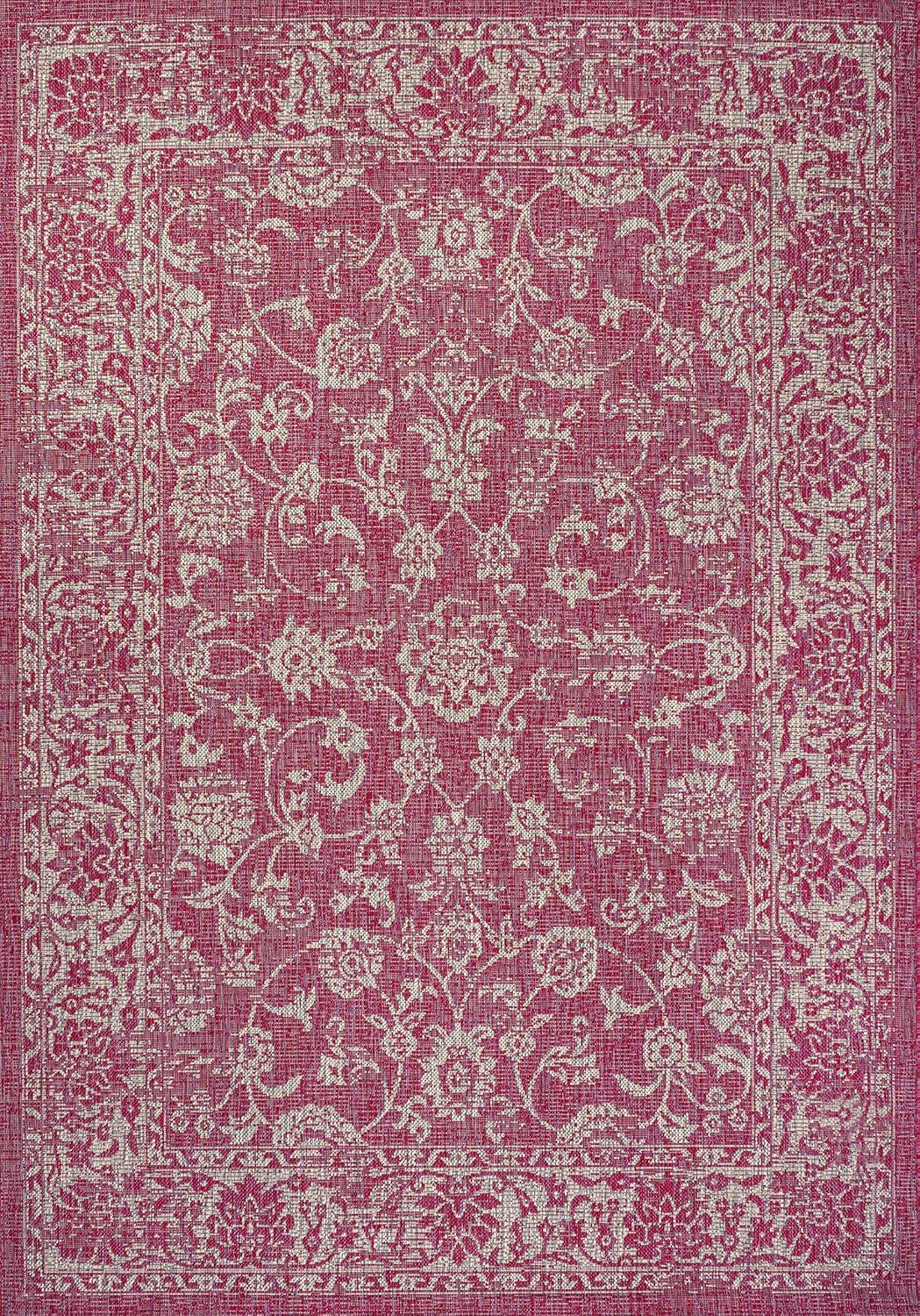 image:imageJONATHAN Y Weave Floral Indoor Outdoor Area Rug 5X8 TealGray Tela Bohemian Textured for Backyard Patio Porch EasyCleaning High Traffic PetFriendly NonShedding SMB100C5FuchsiaLight Gray