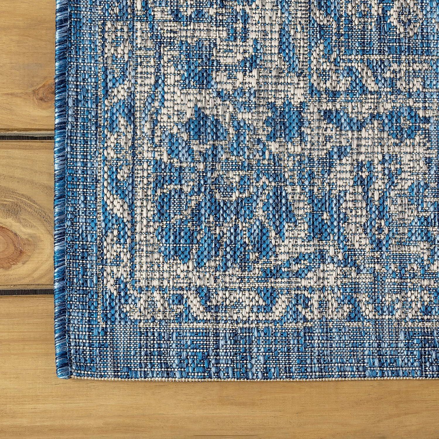 image:imageJONATHAN Y Weave Floral Indoor Outdoor Area Rug 5X8 TealGray Tela Bohemian Textured for Backyard Patio Porch EasyCleaning High Traffic PetFriendly NonShedding SMB100C5NavyGray