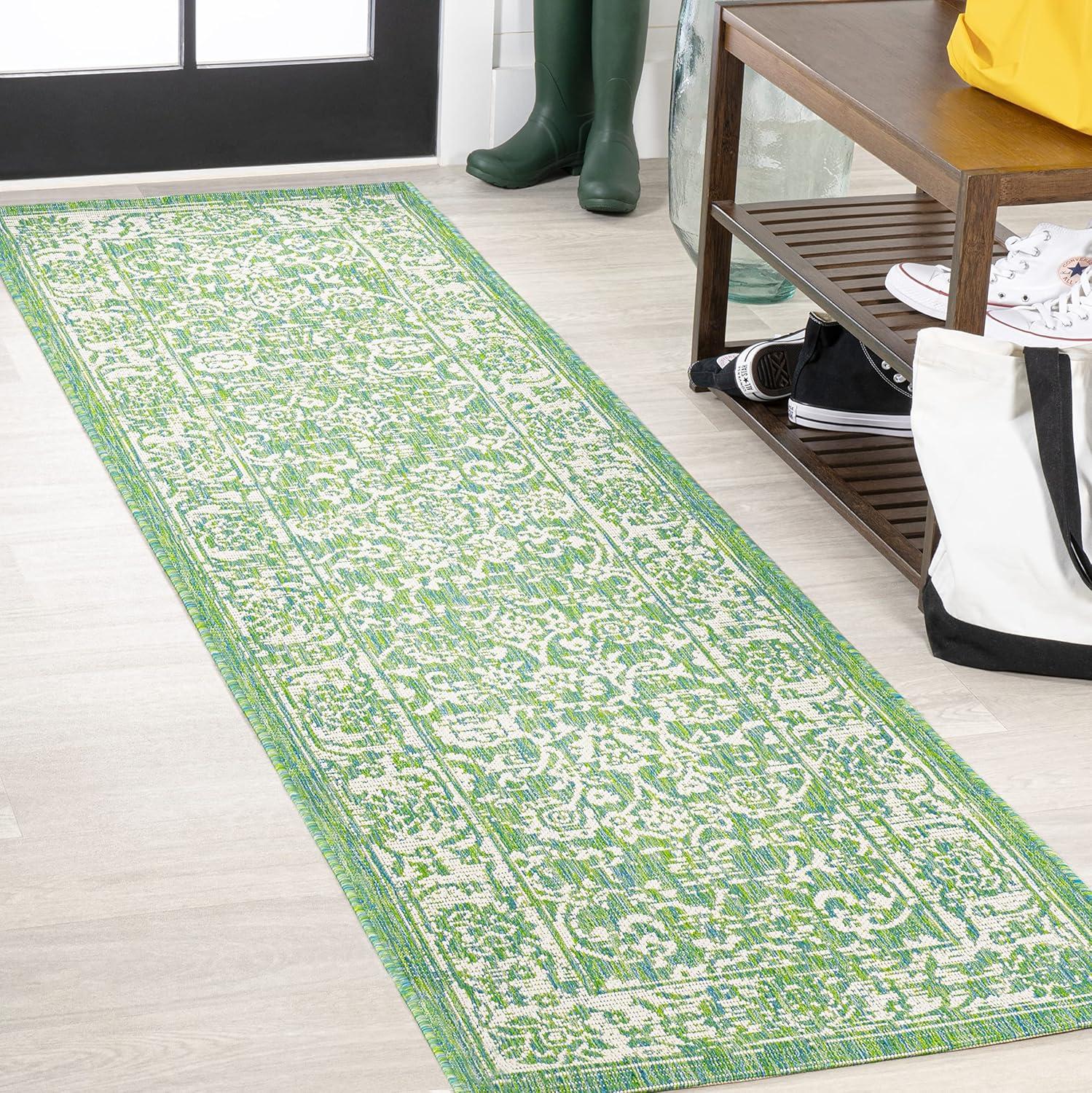 image:imageJONATHAN Y Weave Floral Indoor Outdoor Area Rug 5X8 TealGray Tela Bohemian Textured for Backyard Patio Porch EasyCleaning High Traffic PetFriendly NonShedding SMB100C5CreamGreen