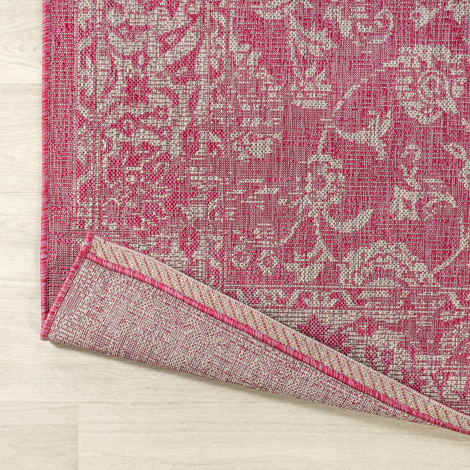image:imageJONATHAN Y Weave Floral Indoor Outdoor Area Rug 5X8 TealGray Tela Bohemian Textured for Backyard Patio Porch EasyCleaning High Traffic PetFriendly NonShedding SMB100C5FuchsiaLight Gray