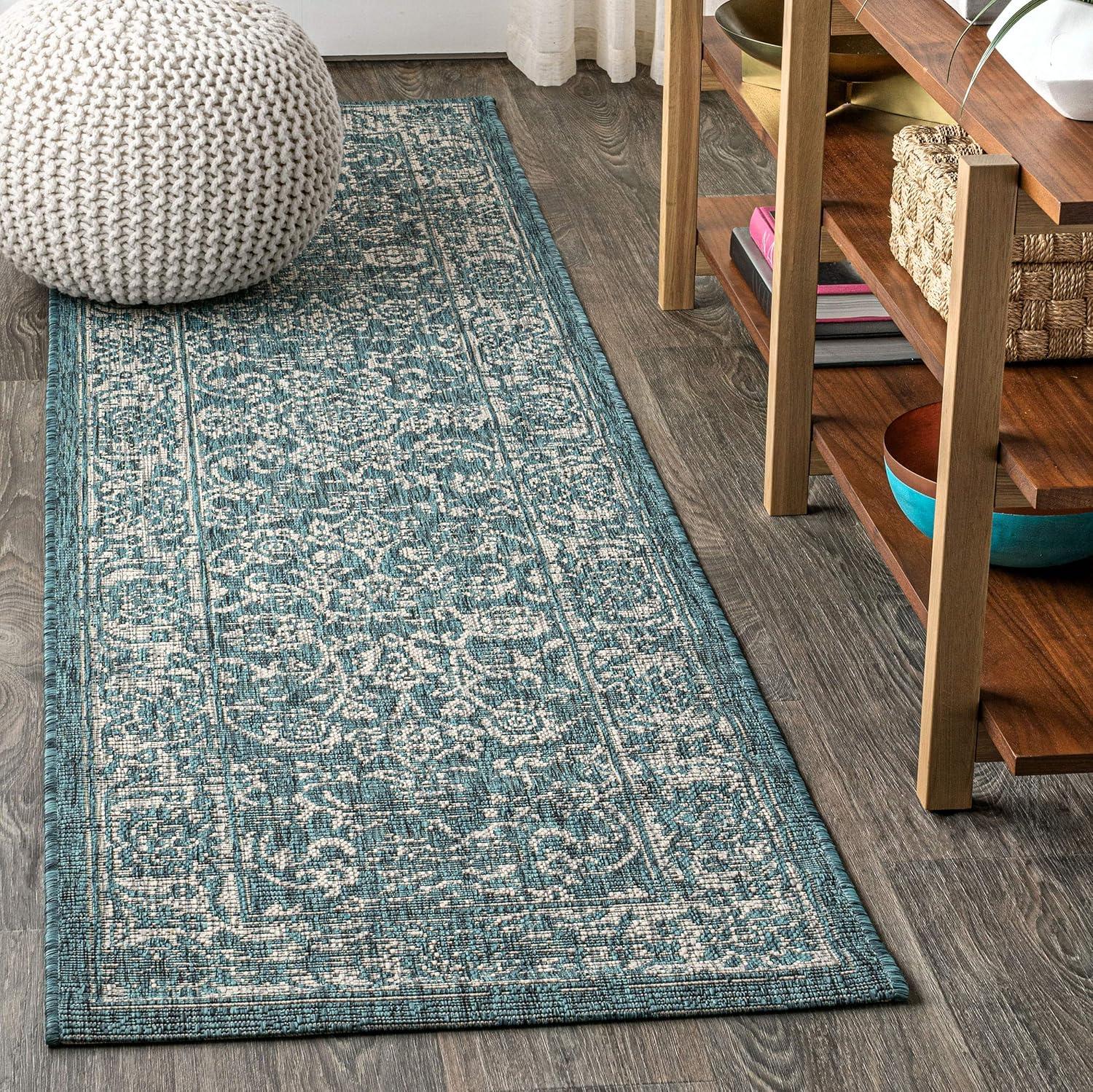 image:imageJONATHAN Y Weave Floral Indoor Outdoor Area Rug 5X8 TealGray Tela Bohemian Textured for Backyard Patio Porch EasyCleaning High Traffic PetFriendly NonShedding SMB100C5TealGray