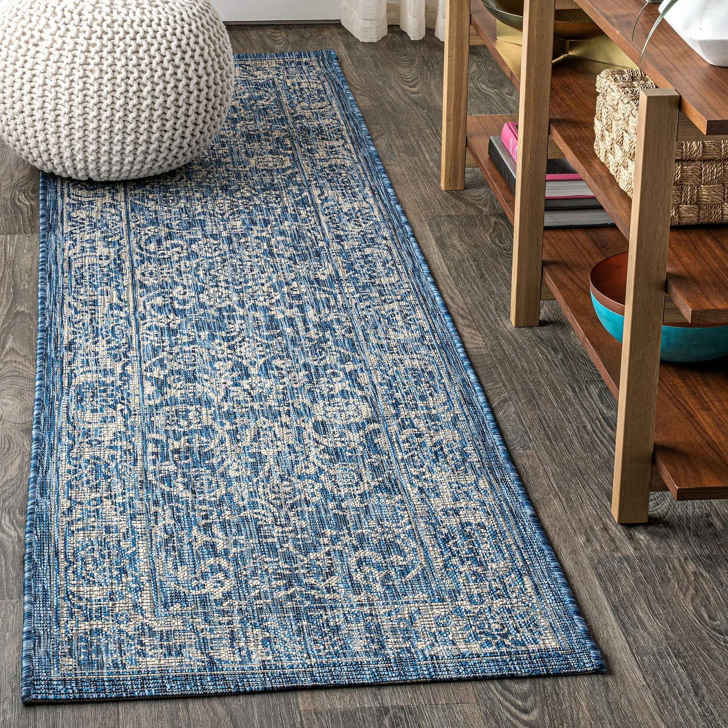 image:imageJONATHAN Y Weave Floral Indoor Outdoor Area Rug 5X8 TealGray Tela Bohemian Textured for Backyard Patio Porch EasyCleaning High Traffic PetFriendly NonShedding SMB100C5NavyGray