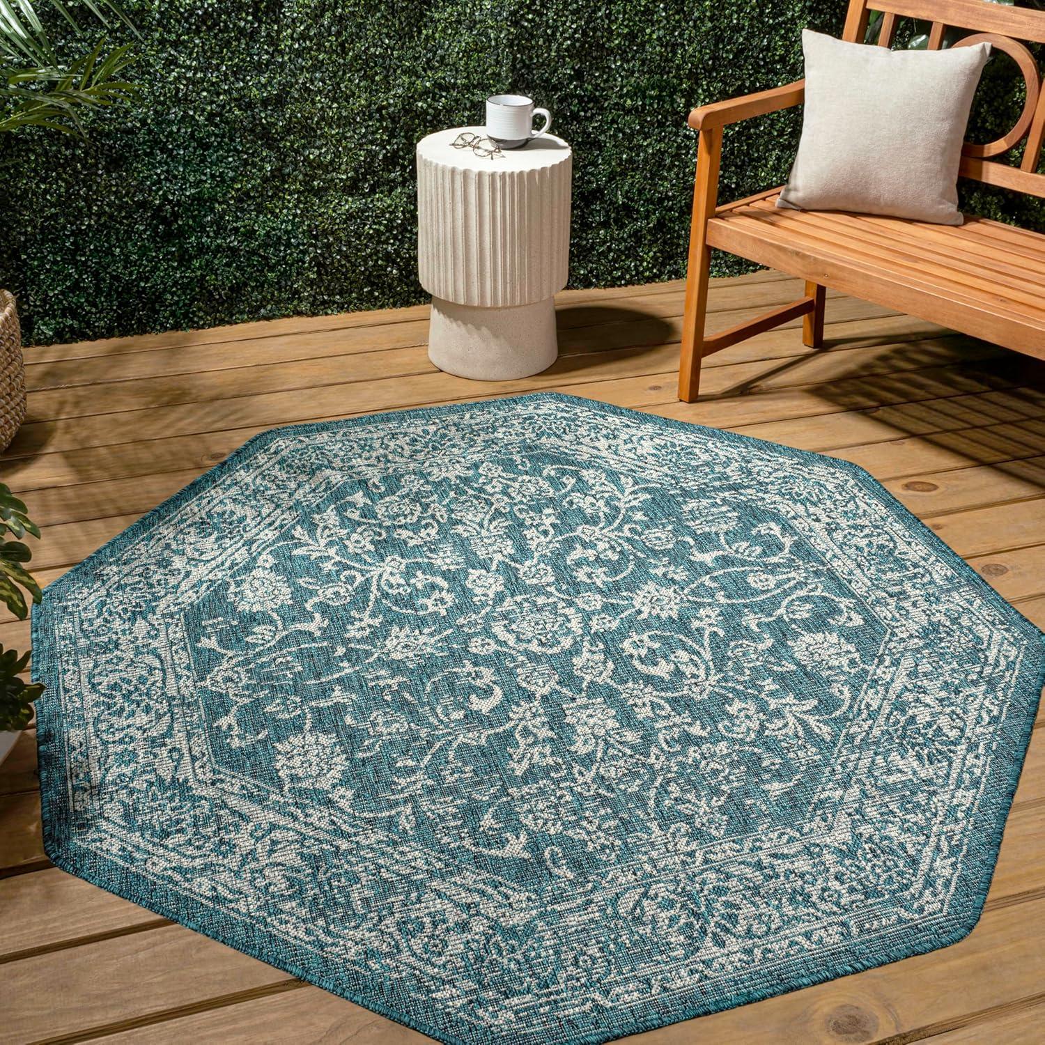 image:imageJONATHAN Y Weave Floral Indoor Outdoor Area Rug 5X8 TealGray Tela Bohemian Textured for Backyard Patio Porch EasyCleaning High Traffic PetFriendly NonShedding SMB100C5TealGray
