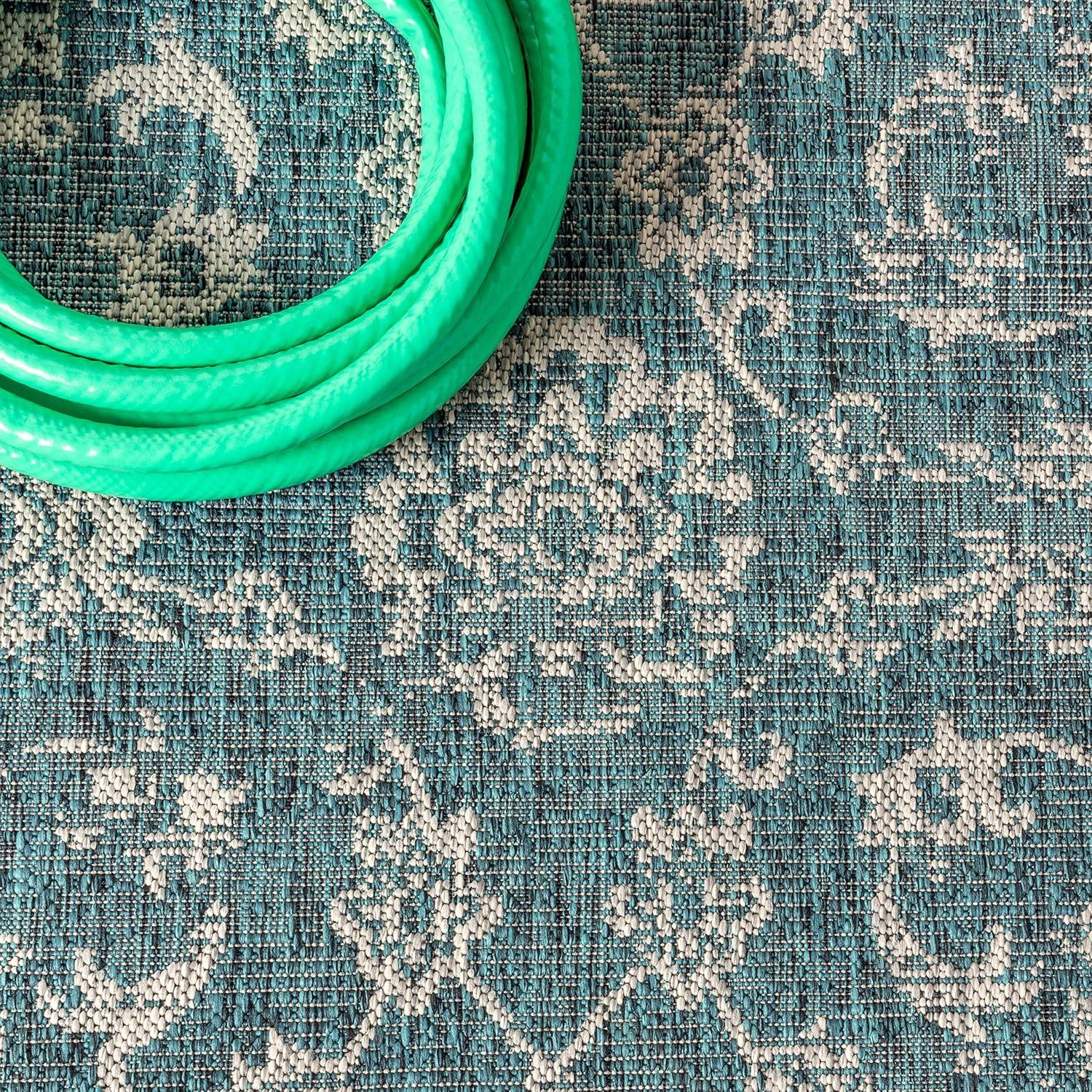 image:imageJONATHAN Y Weave Floral Indoor Outdoor Area Rug 5X8 TealGray Tela Bohemian Textured for Backyard Patio Porch EasyCleaning High Traffic PetFriendly NonShedding SMB100C5TealGray