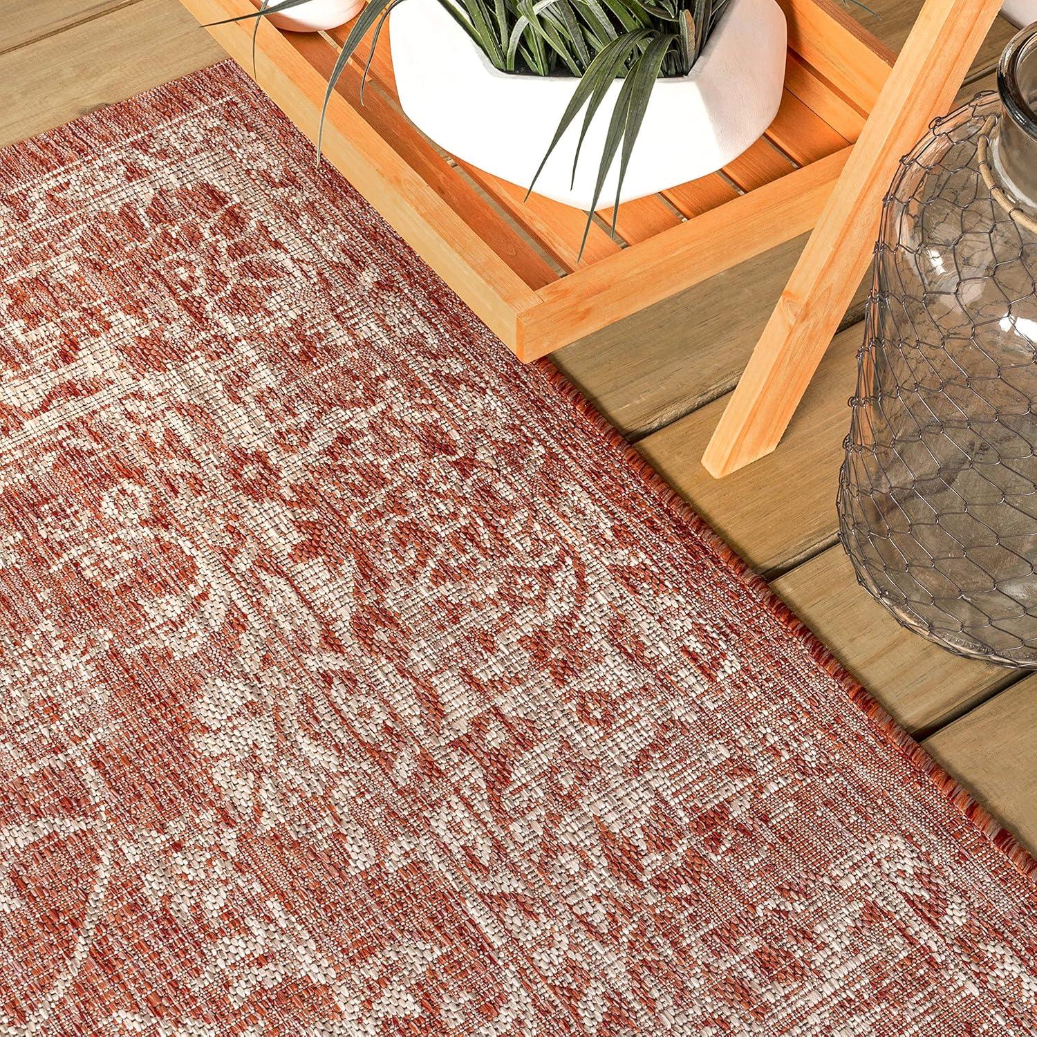 image:imageJONATHAN Y Weave Floral Indoor Outdoor Area Rug 5X8 TealGray Tela Bohemian Textured for Backyard Patio Porch EasyCleaning High Traffic PetFriendly NonShedding SMB100C5RedTaupe