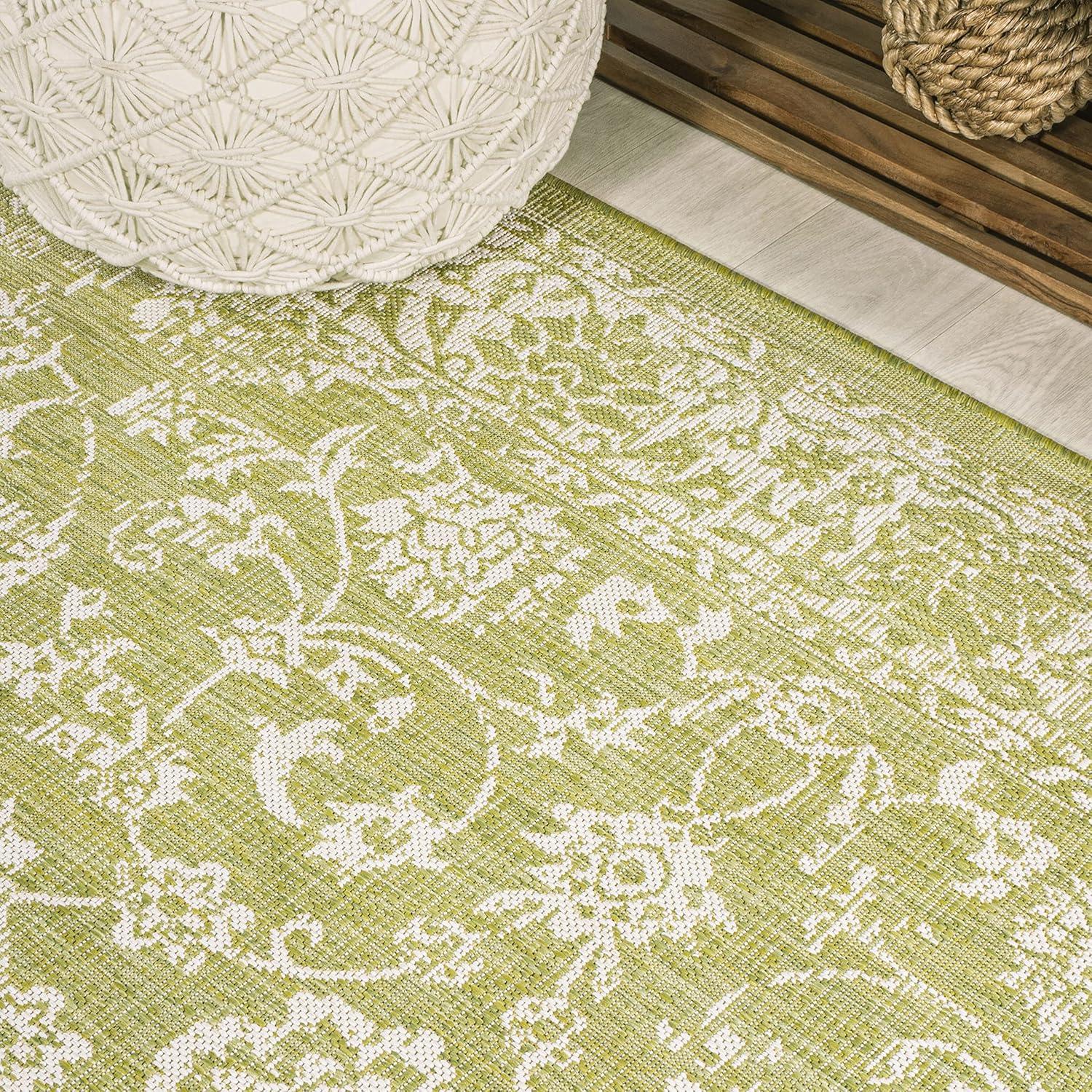 image:imageJONATHAN Y Weave Floral Indoor Outdoor Area Rug 5X8 TealGray Tela Bohemian Textured for Backyard Patio Porch EasyCleaning High Traffic PetFriendly NonShedding SMB100C5GreenCream