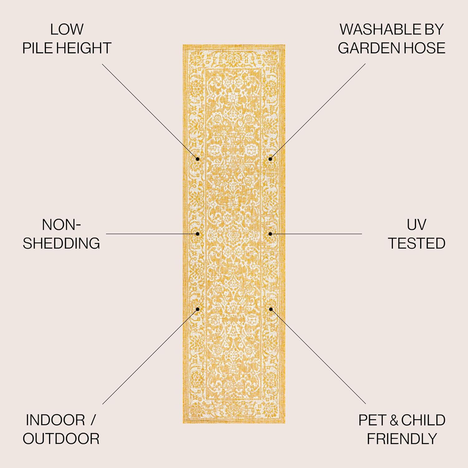 image:imageJONATHAN Y Weave Floral Indoor Outdoor Area Rug 5X8 TealGray Tela Bohemian Textured for Backyard Patio Porch EasyCleaning High Traffic PetFriendly NonShedding SMB100C5YellowCream