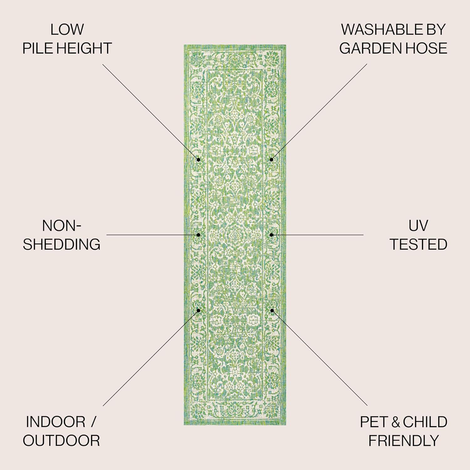 image:imageJONATHAN Y Weave Floral Indoor Outdoor Area Rug 5X8 TealGray Tela Bohemian Textured for Backyard Patio Porch EasyCleaning High Traffic PetFriendly NonShedding SMB100C5CreamGreen