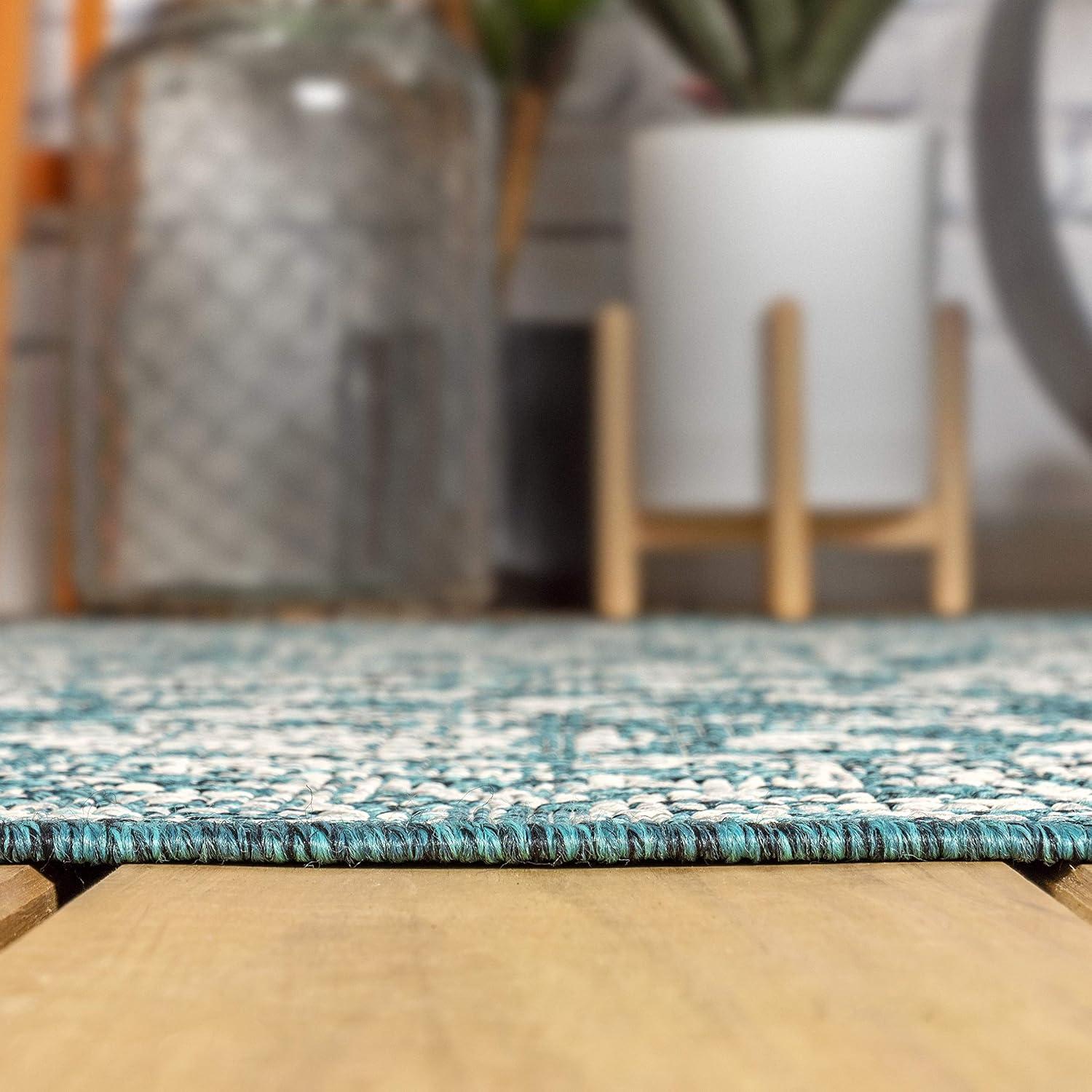 image:imageJONATHAN Y Weave Floral Indoor Outdoor Area Rug 5X8 TealGray Tela Bohemian Textured for Backyard Patio Porch EasyCleaning High Traffic PetFriendly NonShedding SMB100C5TealGray