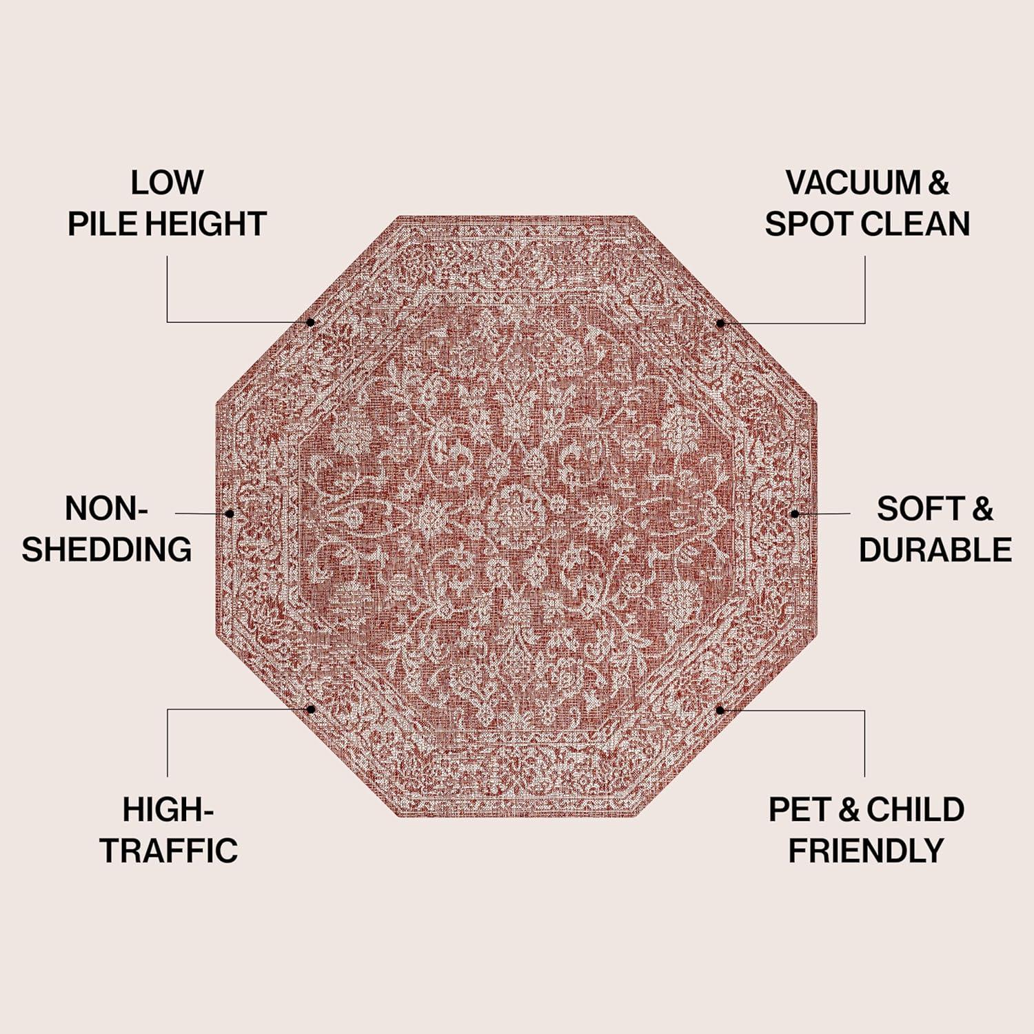 image:imageJONATHAN Y Weave Floral Indoor Outdoor Area Rug 5X8 TealGray Tela Bohemian Textured for Backyard Patio Porch EasyCleaning High Traffic PetFriendly NonShedding SMB100C5RedTaupe