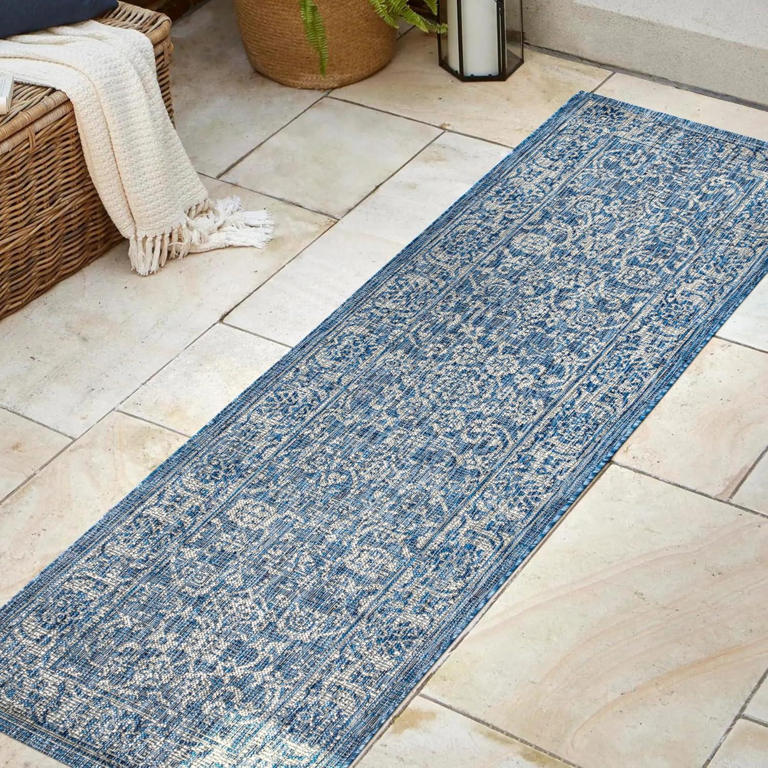 image:imageJONATHAN Y Weave Floral Indoor Outdoor Area Rug 5X8 TealGray Tela Bohemian Textured for Backyard Patio Porch EasyCleaning High Traffic PetFriendly NonShedding SMB100C5NavyGray