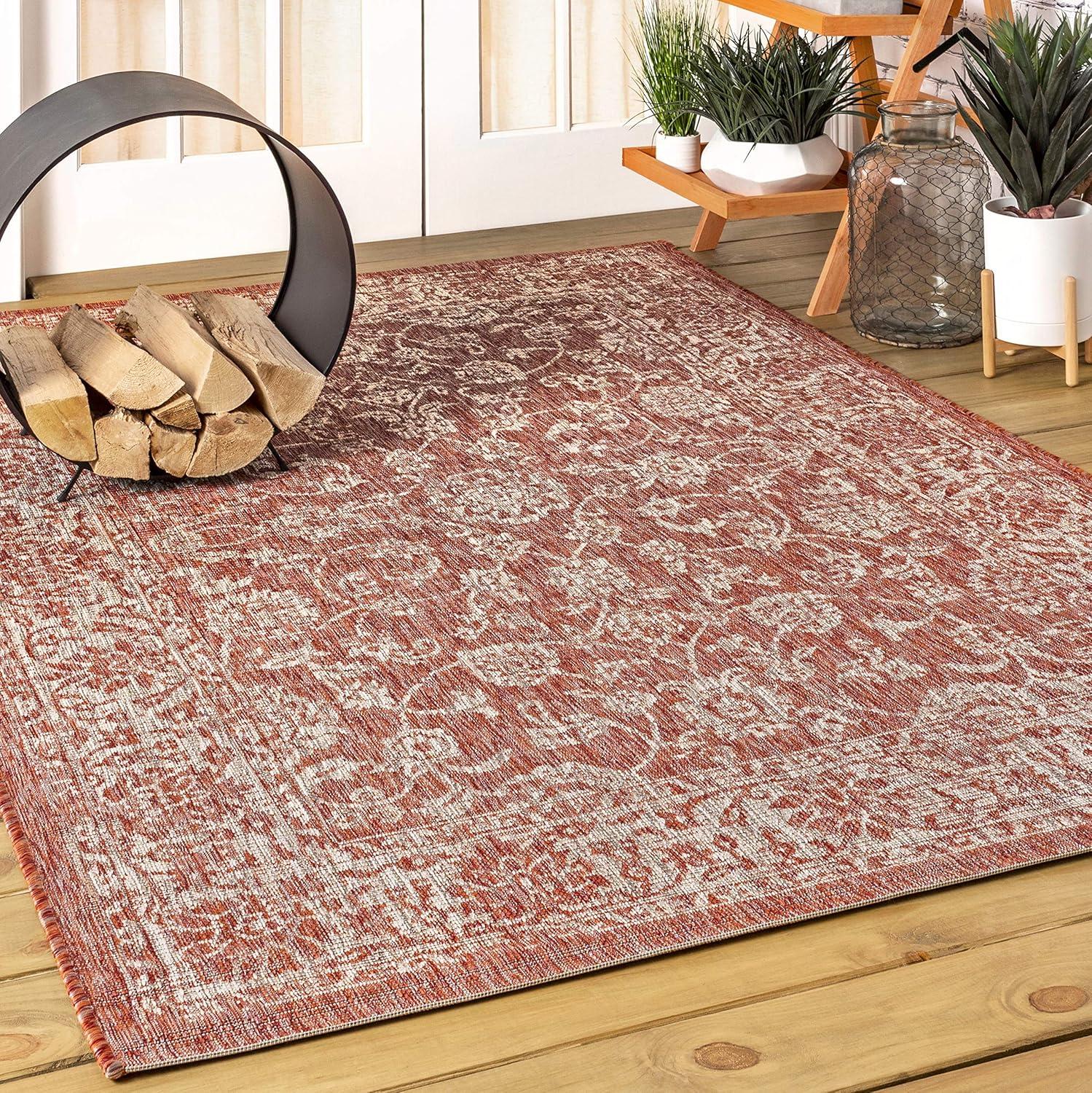 image:imageJONATHAN Y Weave Floral Indoor Outdoor Area Rug 5X8 TealGray Tela Bohemian Textured for Backyard Patio Porch EasyCleaning High Traffic PetFriendly NonShedding SMB100C5RedTaupe