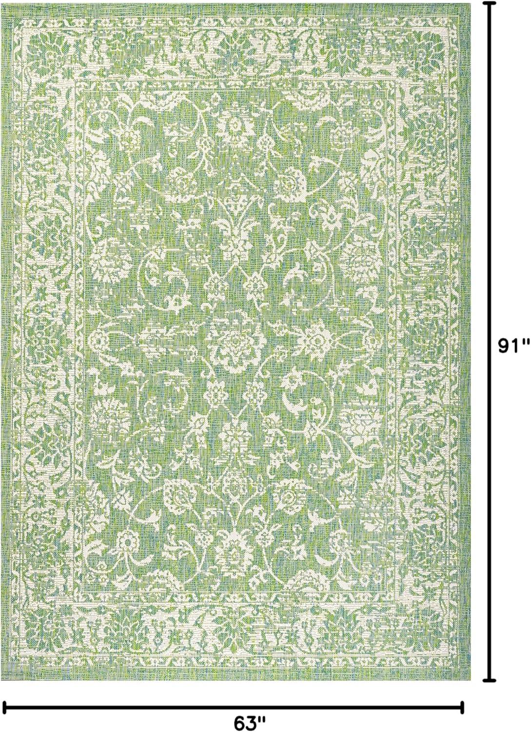 image:imageJONATHAN Y Weave Floral Indoor Outdoor Area Rug 5X8 TealGray Tela Bohemian Textured for Backyard Patio Porch EasyCleaning High Traffic PetFriendly NonShedding SMB100C5CreamGreen