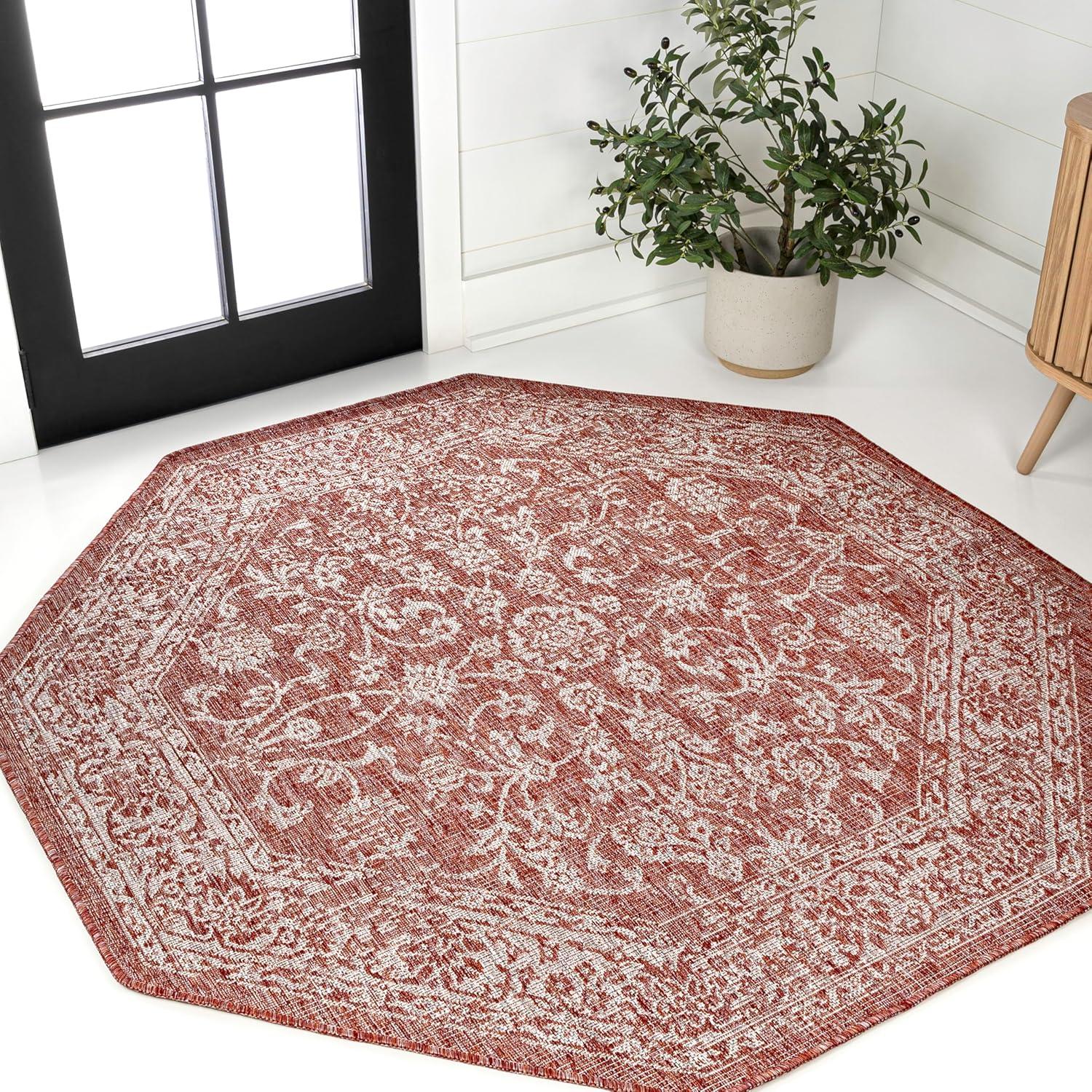 image:imageJONATHAN Y Weave Floral Indoor Outdoor Area Rug 5X8 TealGray Tela Bohemian Textured for Backyard Patio Porch EasyCleaning High Traffic PetFriendly NonShedding SMB100C5RedTaupe