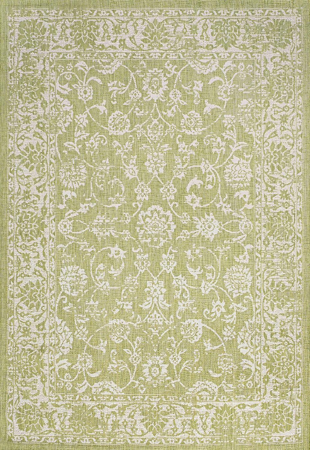 image:imageJONATHAN Y Weave Floral Indoor Outdoor Area Rug 5X8 TealGray Tela Bohemian Textured for Backyard Patio Porch EasyCleaning High Traffic PetFriendly NonShedding SMB100C5GreenCream