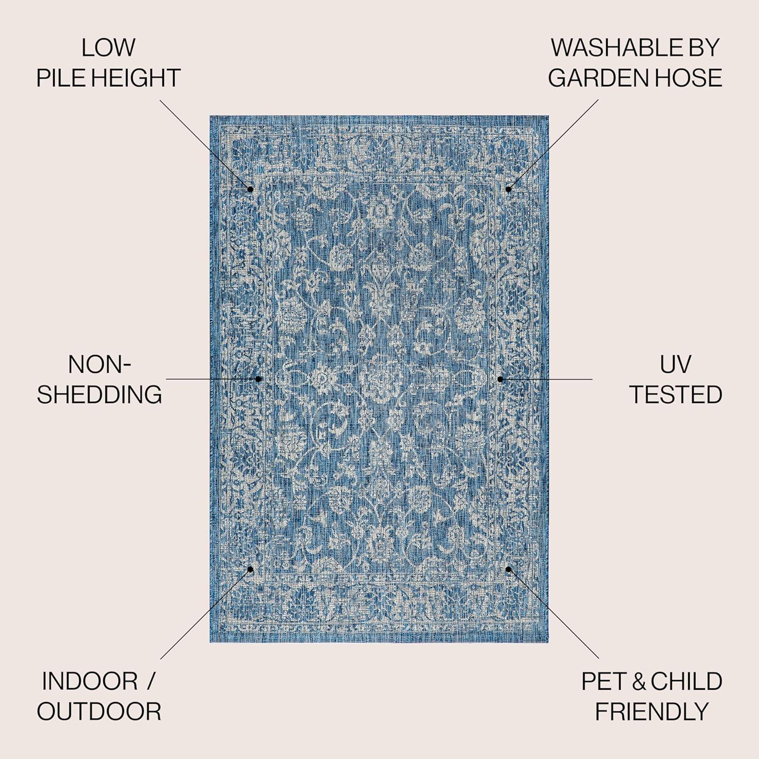 image:imageJONATHAN Y Weave Floral Indoor Outdoor Area Rug 5X8 TealGray Tela Bohemian Textured for Backyard Patio Porch EasyCleaning High Traffic PetFriendly NonShedding SMB100C5NavyGray