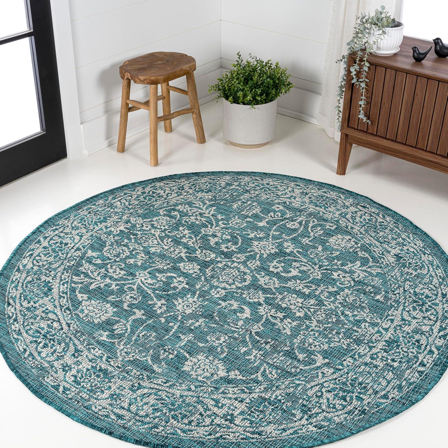 image:imageJONATHAN Y Weave Floral Indoor Outdoor Area Rug 5X8 TealGray Tela Bohemian Textured for Backyard Patio Porch EasyCleaning High Traffic PetFriendly NonShedding SMB100C5TealGray