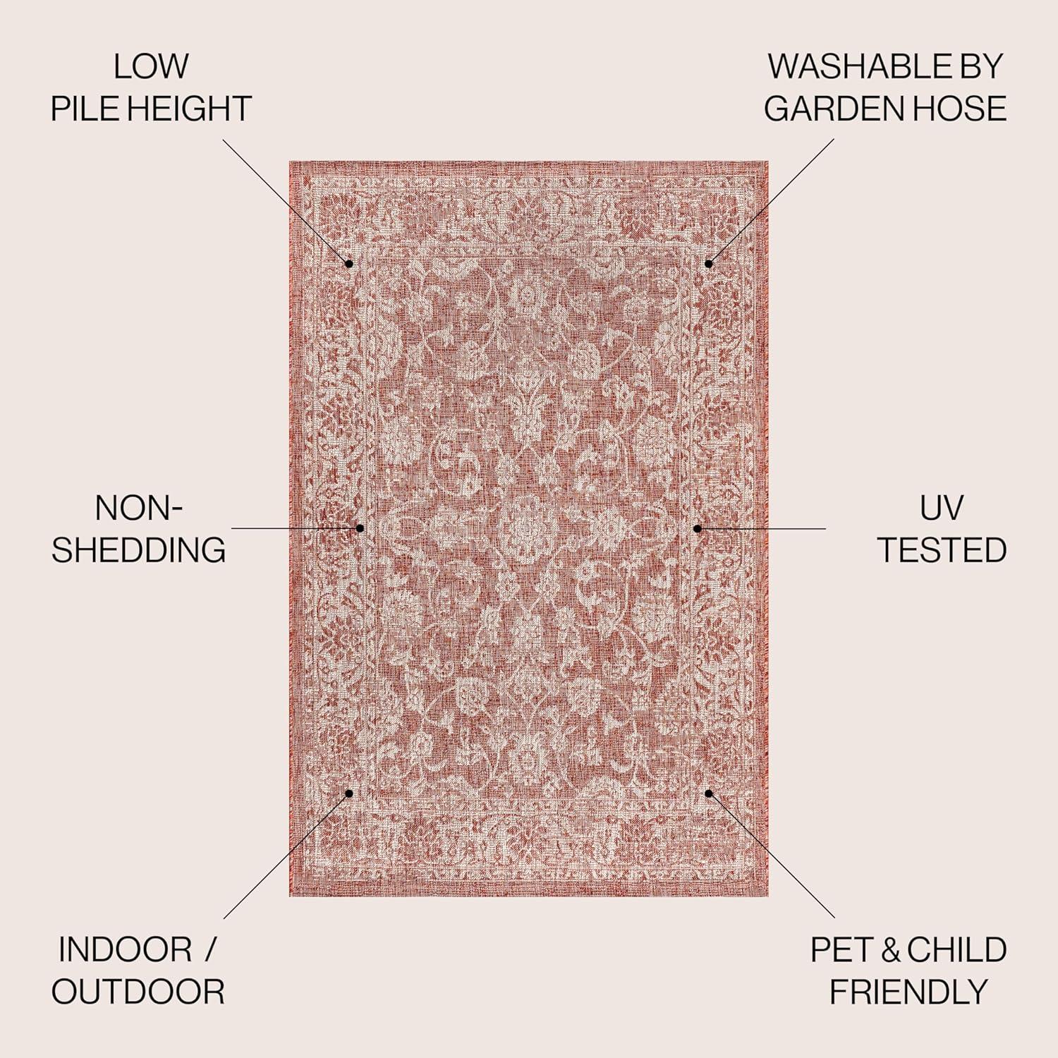 image:imageJONATHAN Y Weave Floral Indoor Outdoor Area Rug 5X8 TealGray Tela Bohemian Textured for Backyard Patio Porch EasyCleaning High Traffic PetFriendly NonShedding SMB100C5RedTaupe