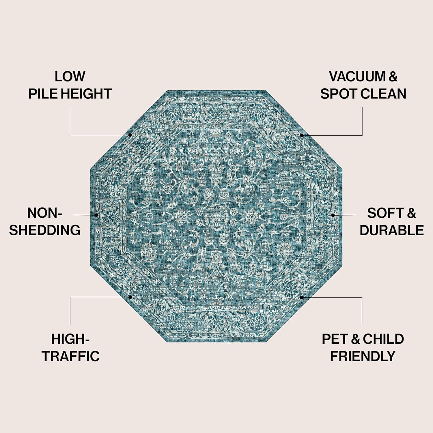 image:imageJONATHAN Y Weave Floral Indoor Outdoor Area Rug 5X8 TealGray Tela Bohemian Textured for Backyard Patio Porch EasyCleaning High Traffic PetFriendly NonShedding SMB100C5TealGray