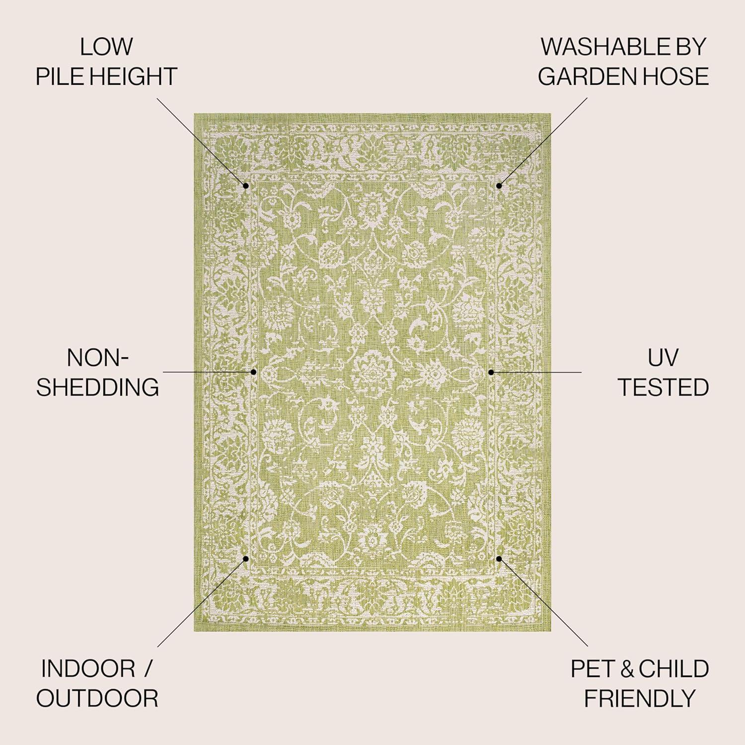 image:imageJONATHAN Y Weave Floral Indoor Outdoor Area Rug 5X8 TealGray Tela Bohemian Textured for Backyard Patio Porch EasyCleaning High Traffic PetFriendly NonShedding SMB100C5GreenCream
