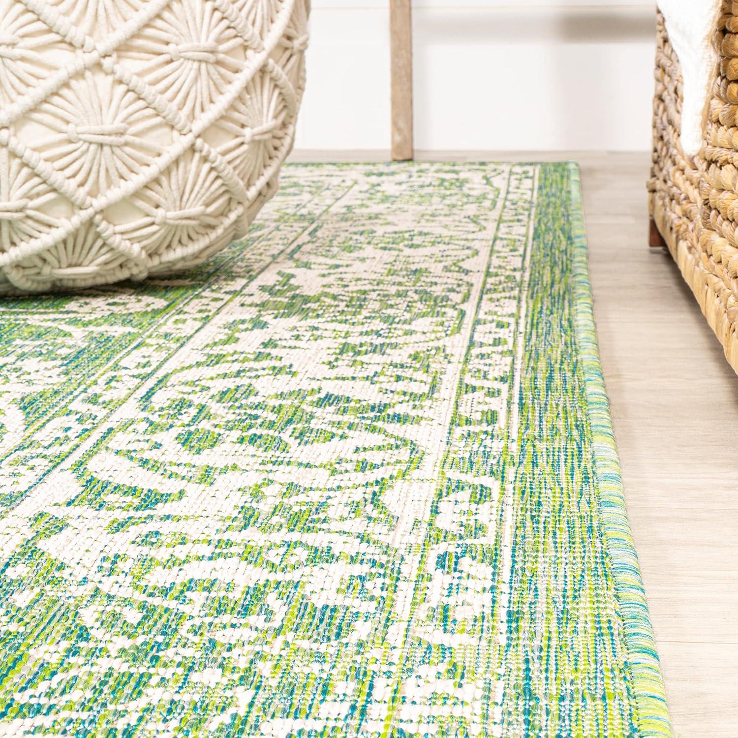 image:imageJONATHAN Y Weave Floral Indoor Outdoor Area Rug 5X8 TealGray Tela Bohemian Textured for Backyard Patio Porch EasyCleaning High Traffic PetFriendly NonShedding SMB100C5CreamGreen