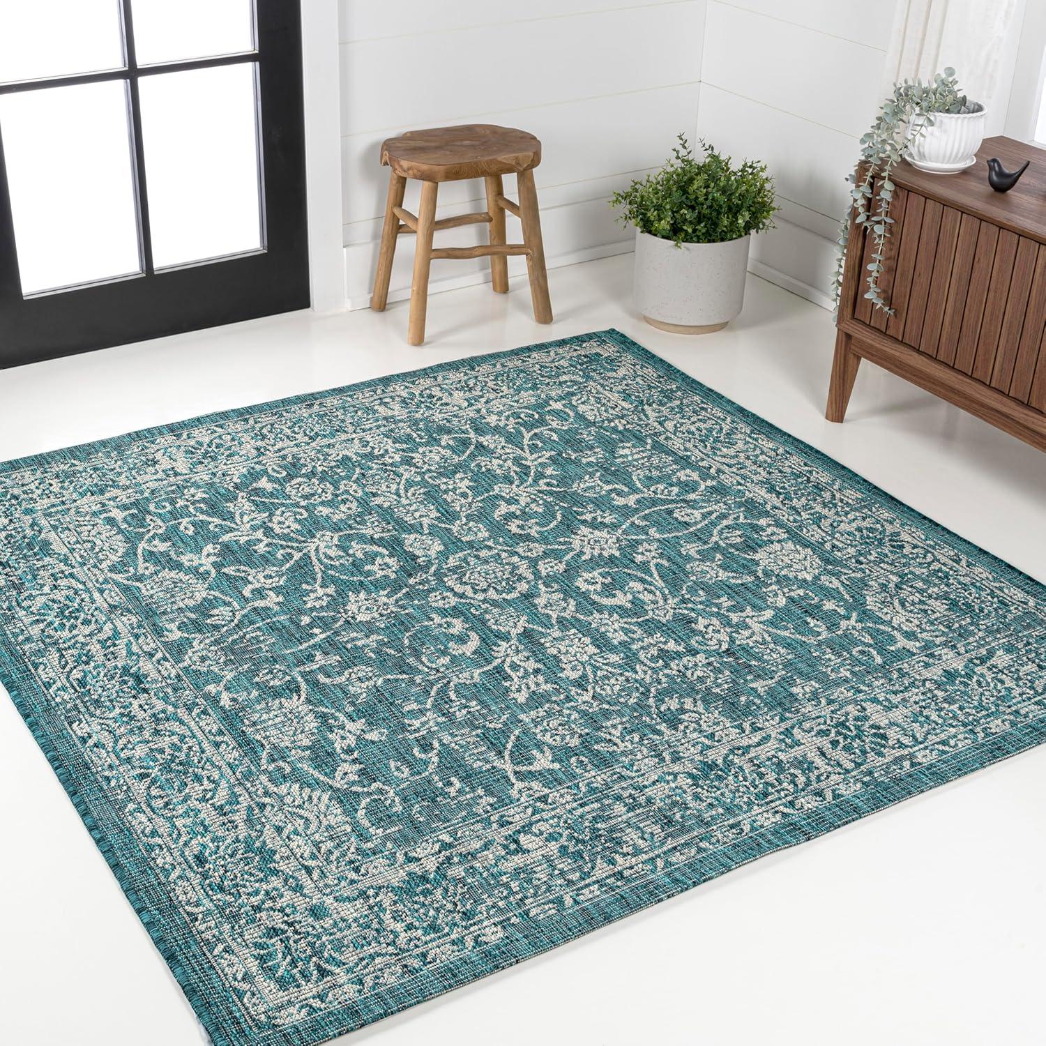 image:imageJONATHAN Y Weave Floral Indoor Outdoor Area Rug 5X8 TealGray Tela Bohemian Textured for Backyard Patio Porch EasyCleaning High Traffic PetFriendly NonShedding SMB100C5TealGray