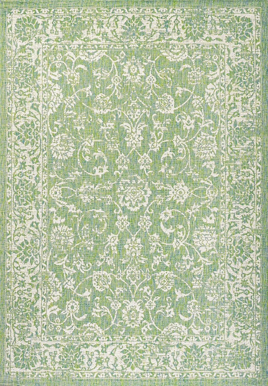 image:imageJONATHAN Y Weave Floral Indoor Outdoor Area Rug 5X8 TealGray Tela Bohemian Textured for Backyard Patio Porch EasyCleaning High Traffic PetFriendly NonShedding SMB100C5CreamGreen