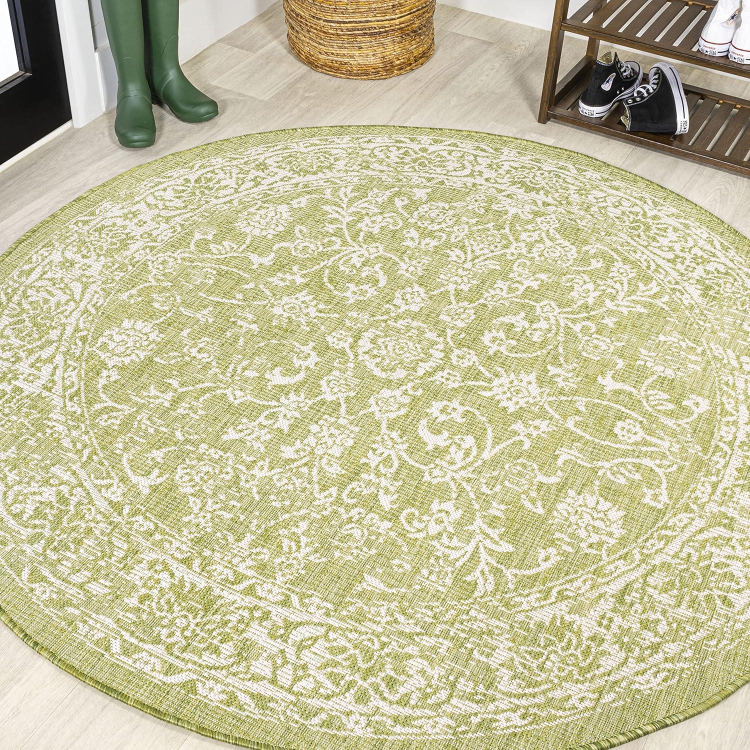 image:imageJONATHAN Y Weave Floral Indoor Outdoor Area Rug 5X8 TealGray Tela Bohemian Textured for Backyard Patio Porch EasyCleaning High Traffic PetFriendly NonShedding SMB100C5GreenCream