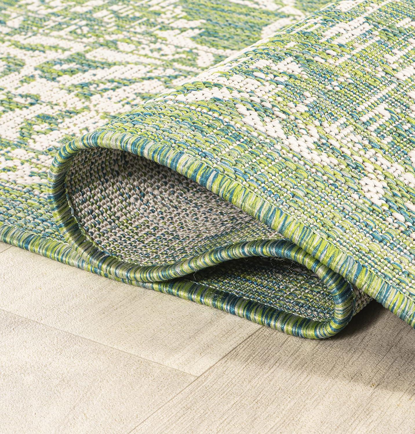 image:imageJONATHAN Y Weave Floral Indoor Outdoor Area Rug 5X8 TealGray Tela Bohemian Textured for Backyard Patio Porch EasyCleaning High Traffic PetFriendly NonShedding SMB100C5CreamGreen
