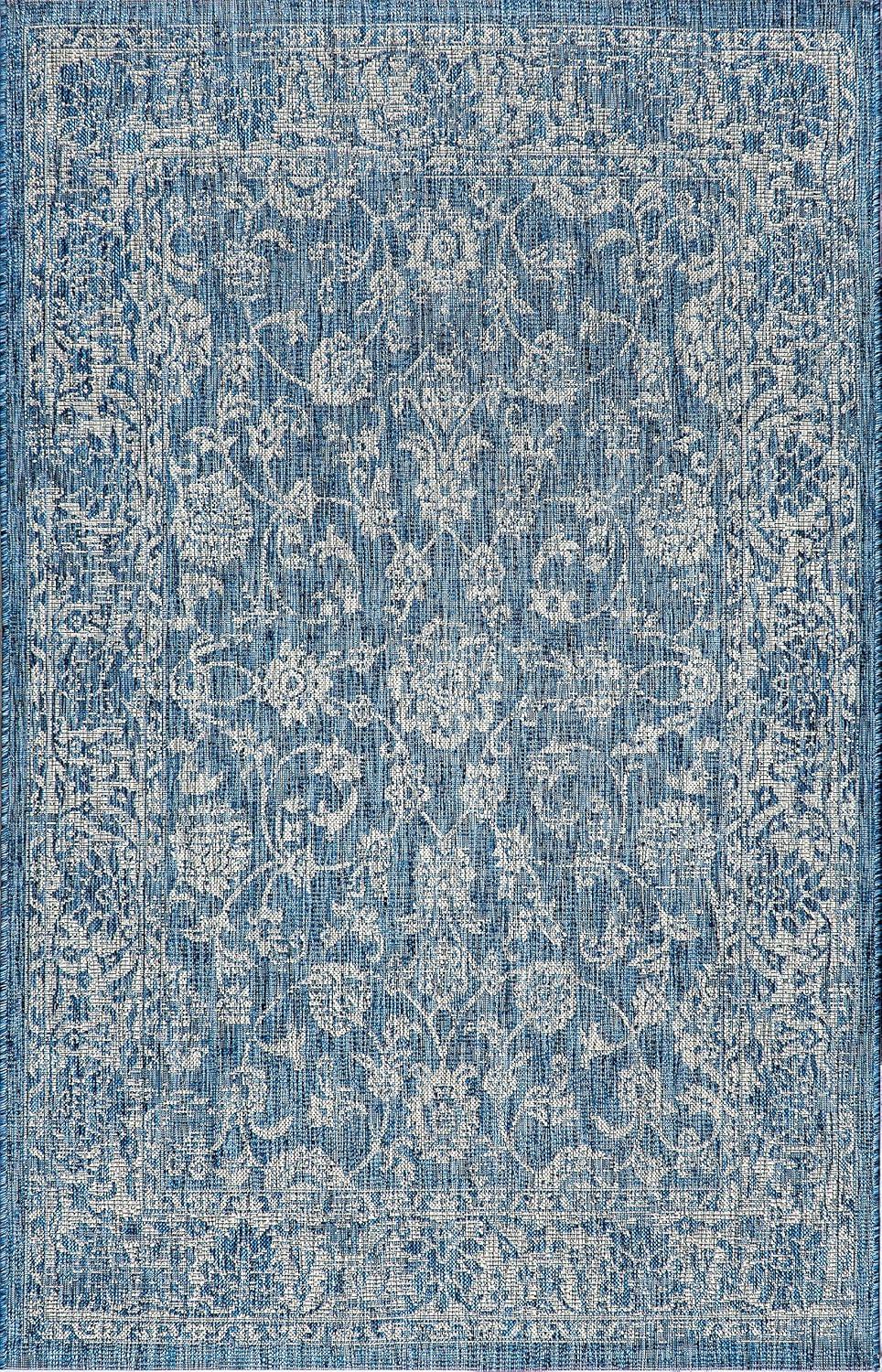 image:imageJONATHAN Y Weave Floral Indoor Outdoor Area Rug 5X8 TealGray Tela Bohemian Textured for Backyard Patio Porch EasyCleaning High Traffic PetFriendly NonShedding SMB100C5NavyGray