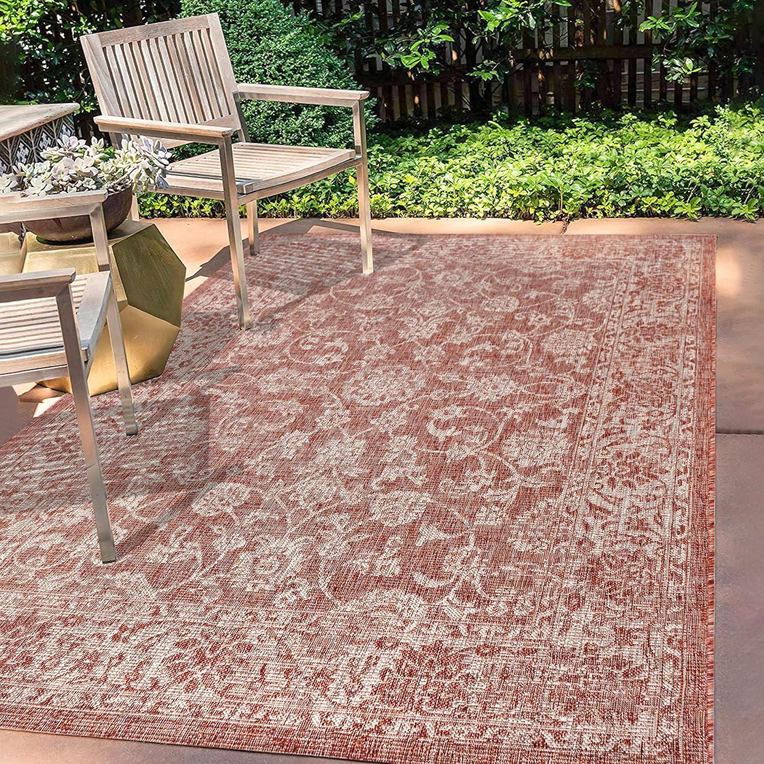 image:imageJONATHAN Y Weave Floral Indoor Outdoor Area Rug 5X8 TealGray Tela Bohemian Textured for Backyard Patio Porch EasyCleaning High Traffic PetFriendly NonShedding SMB100C5RedTaupe
