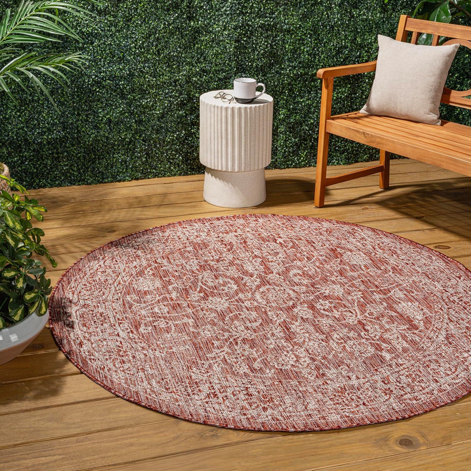 image:imageJONATHAN Y Weave Floral Indoor Outdoor Area Rug 5X8 TealGray Tela Bohemian Textured for Backyard Patio Porch EasyCleaning High Traffic PetFriendly NonShedding SMB100C5RedTaupe