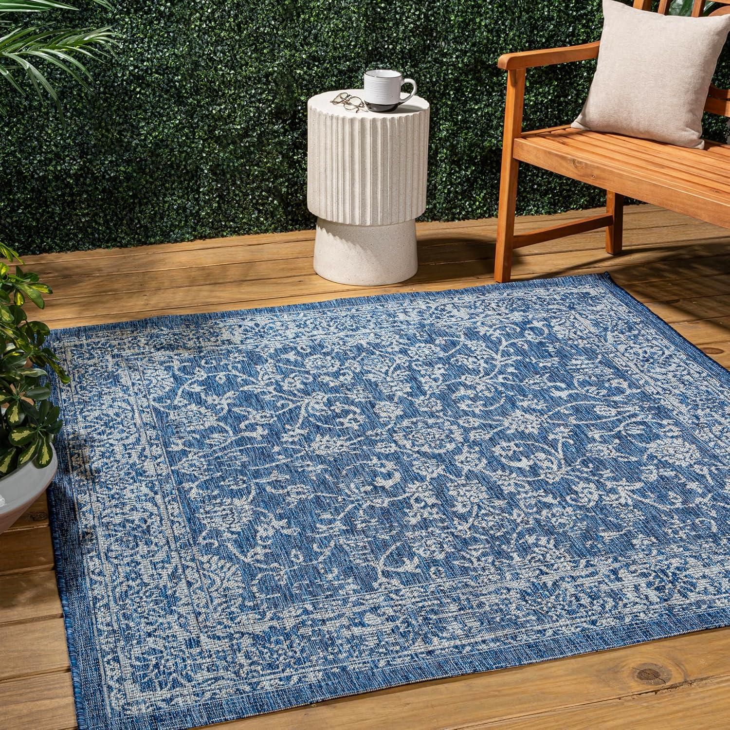 image:imageJONATHAN Y Weave Floral Indoor Outdoor Area Rug 5X8 TealGray Tela Bohemian Textured for Backyard Patio Porch EasyCleaning High Traffic PetFriendly NonShedding SMB100C5NavyGray