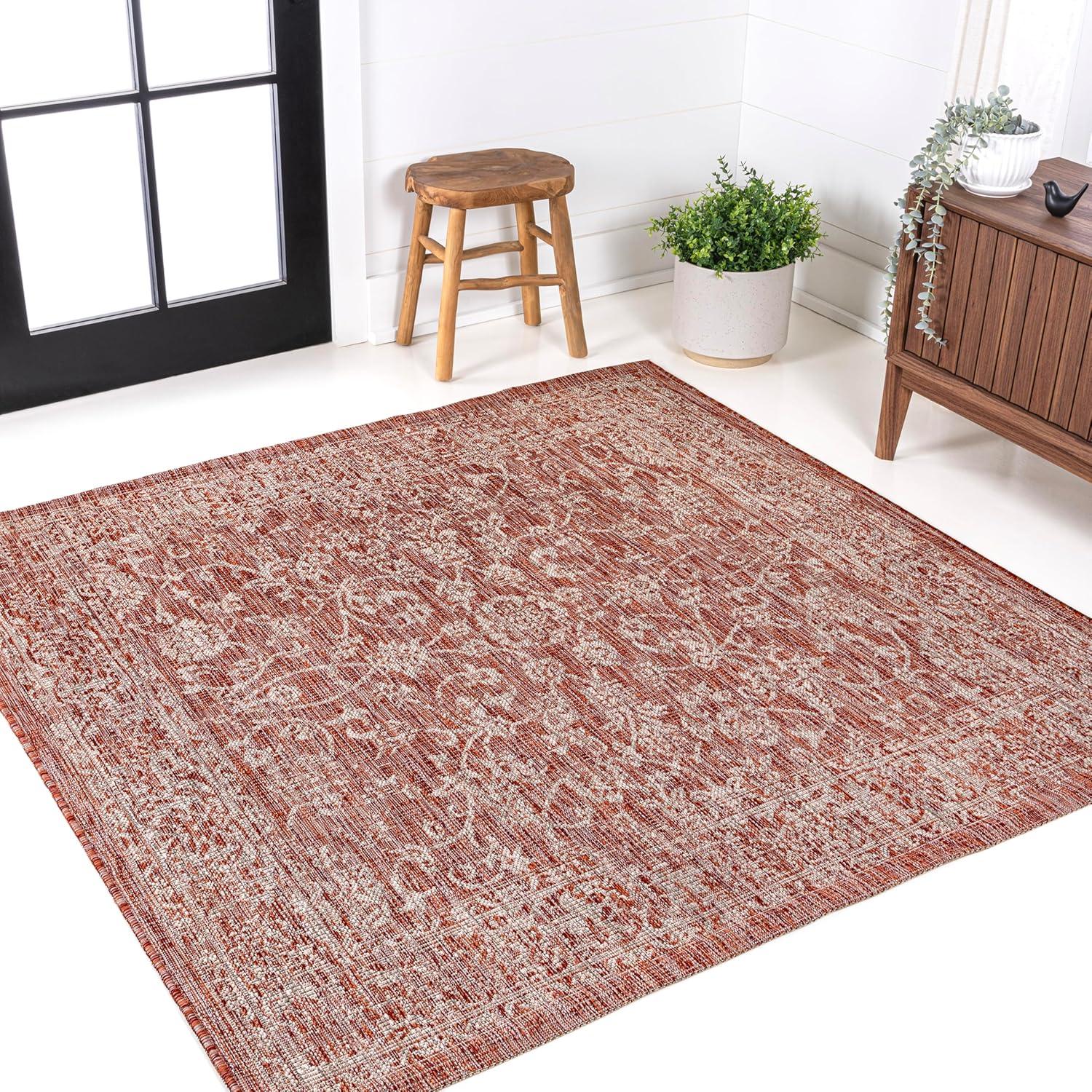 image:imageJONATHAN Y Weave Floral Indoor Outdoor Area Rug 5X8 TealGray Tela Bohemian Textured for Backyard Patio Porch EasyCleaning High Traffic PetFriendly NonShedding SMB100C5RedTaupe