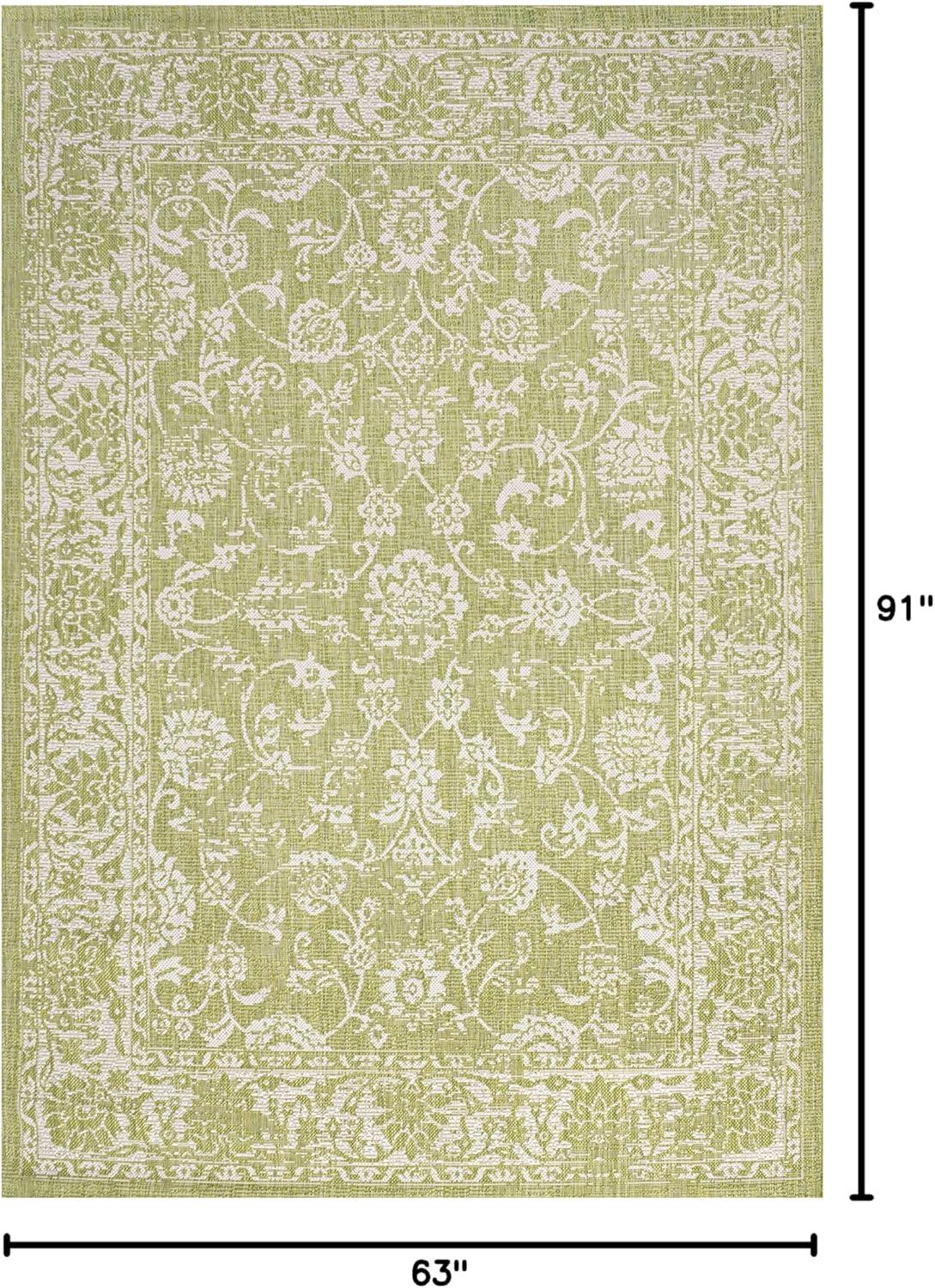 image:imageJONATHAN Y Weave Floral Indoor Outdoor Area Rug 5X8 TealGray Tela Bohemian Textured for Backyard Patio Porch EasyCleaning High Traffic PetFriendly NonShedding SMB100C5GreenCream