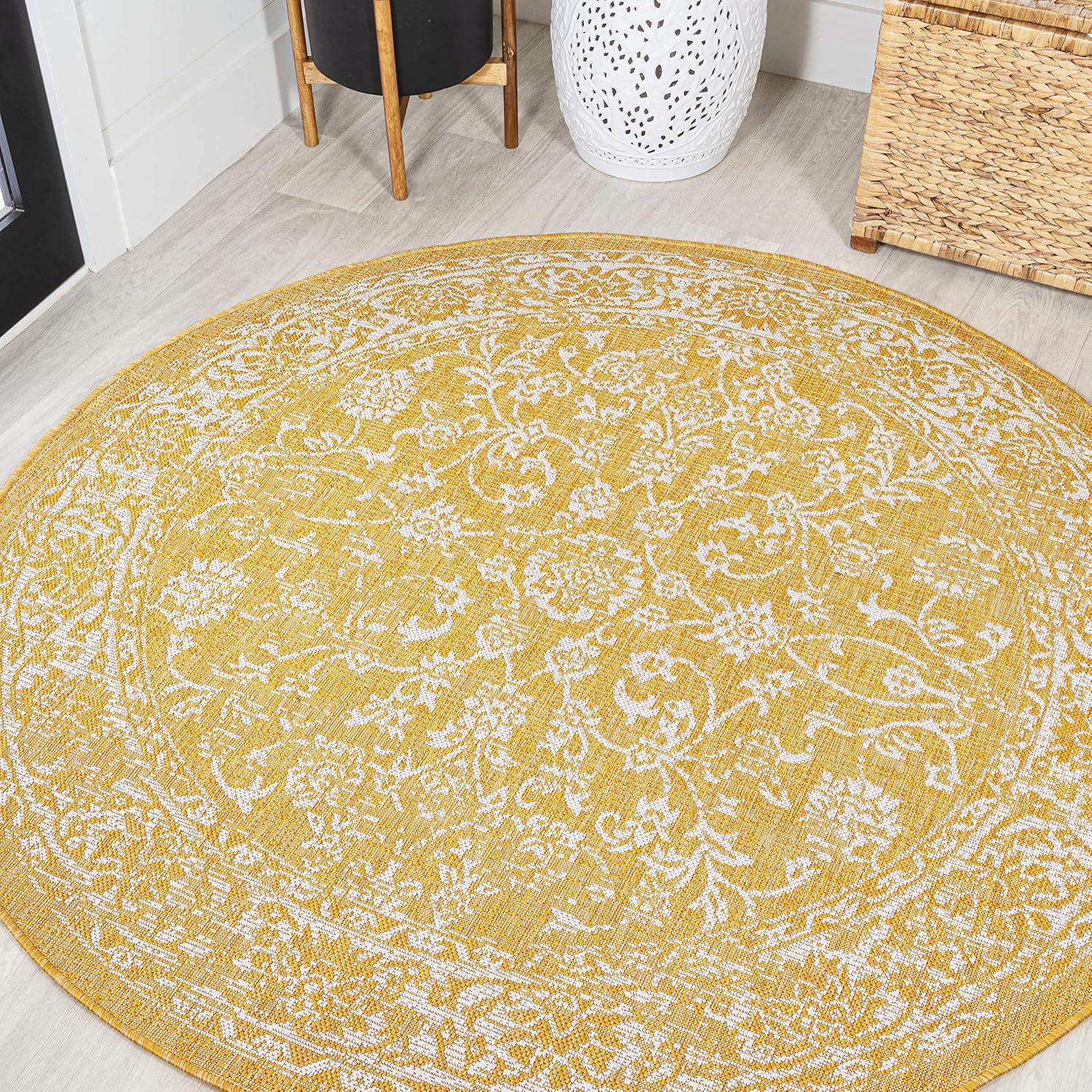 image:imageJONATHAN Y Weave Floral Indoor Outdoor Area Rug 5X8 TealGray Tela Bohemian Textured for Backyard Patio Porch EasyCleaning High Traffic PetFriendly NonShedding SMB100C5YellowCream