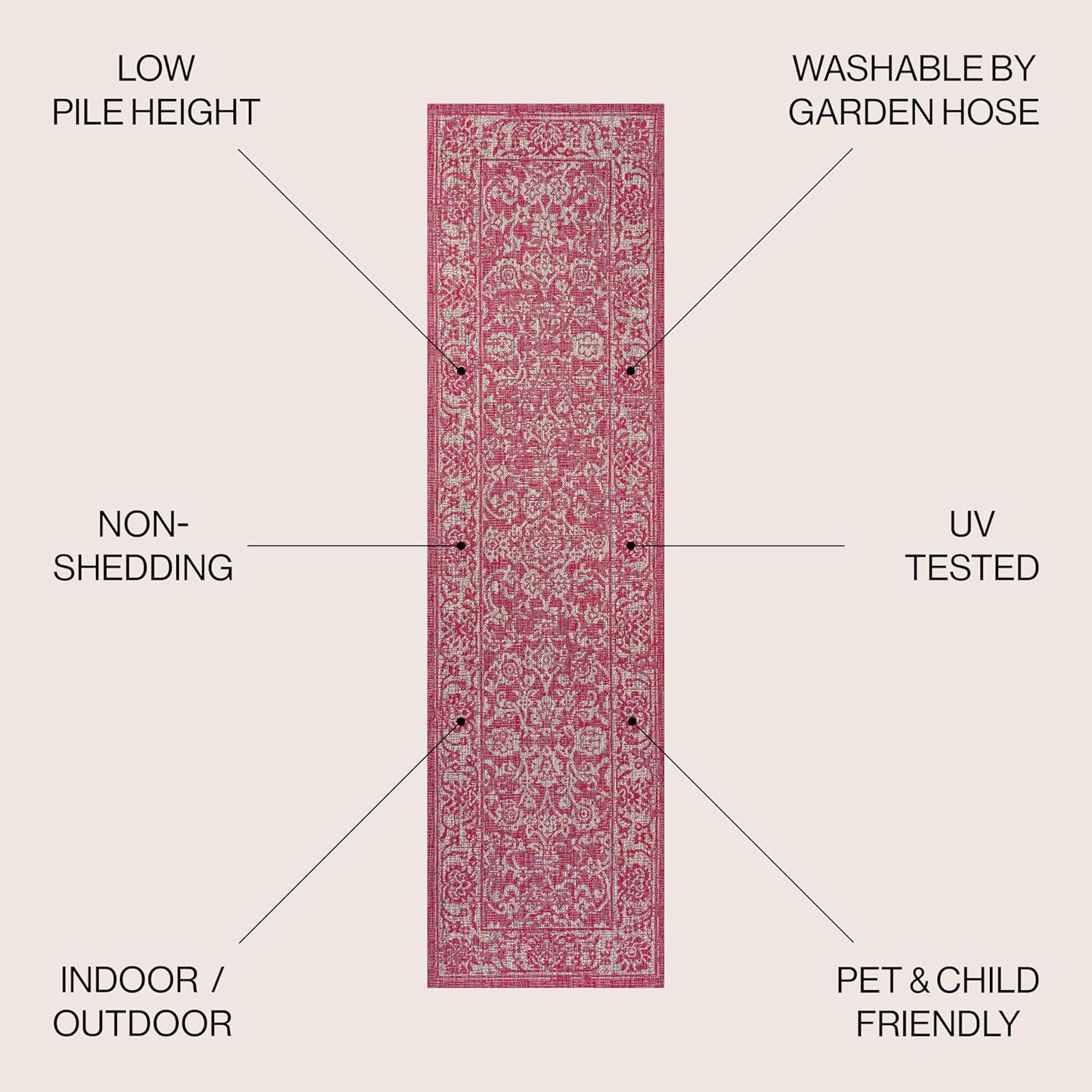 image:imageJONATHAN Y Weave Floral Indoor Outdoor Area Rug 5X8 TealGray Tela Bohemian Textured for Backyard Patio Porch EasyCleaning High Traffic PetFriendly NonShedding SMB100C5FuchsiaLight Gray