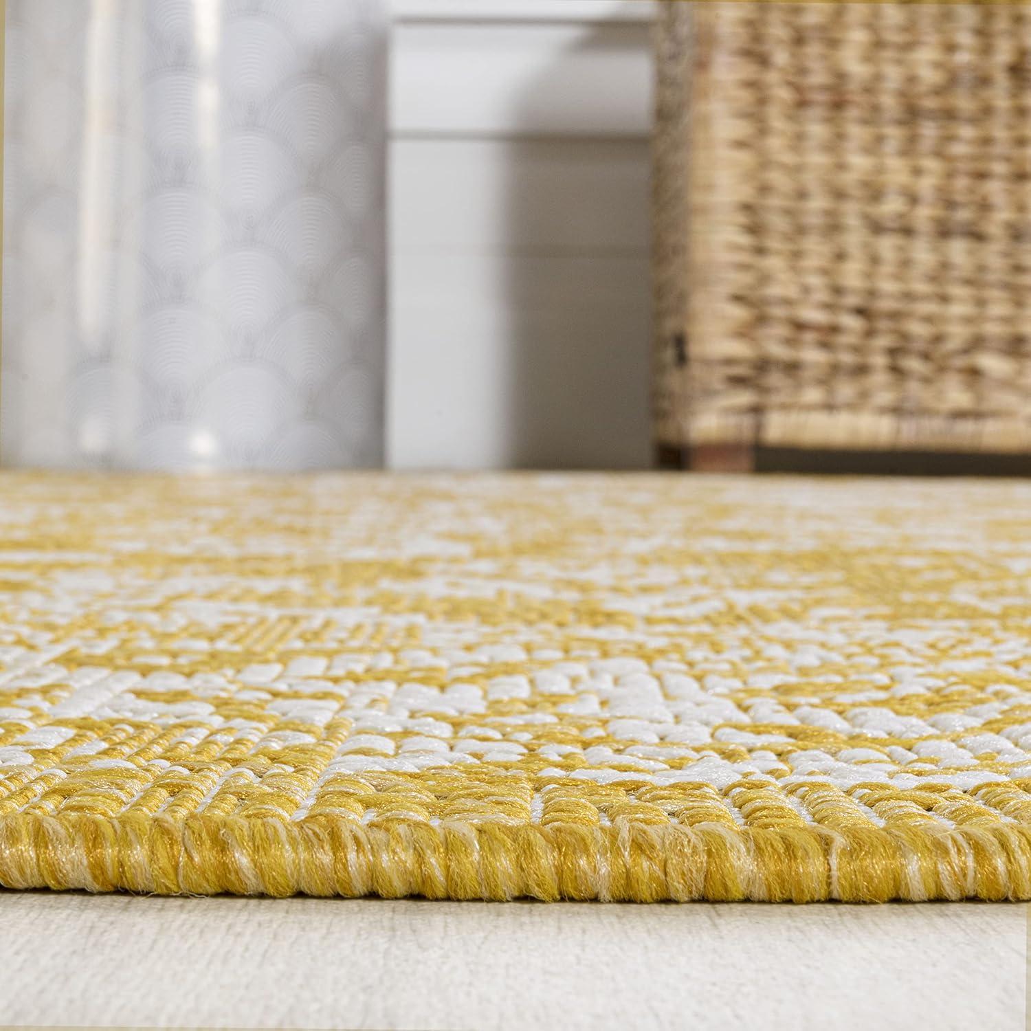 image:imageJONATHAN Y Weave Floral Indoor Outdoor Area Rug 5X8 TealGray Tela Bohemian Textured for Backyard Patio Porch EasyCleaning High Traffic PetFriendly NonShedding SMB100C5YellowCream