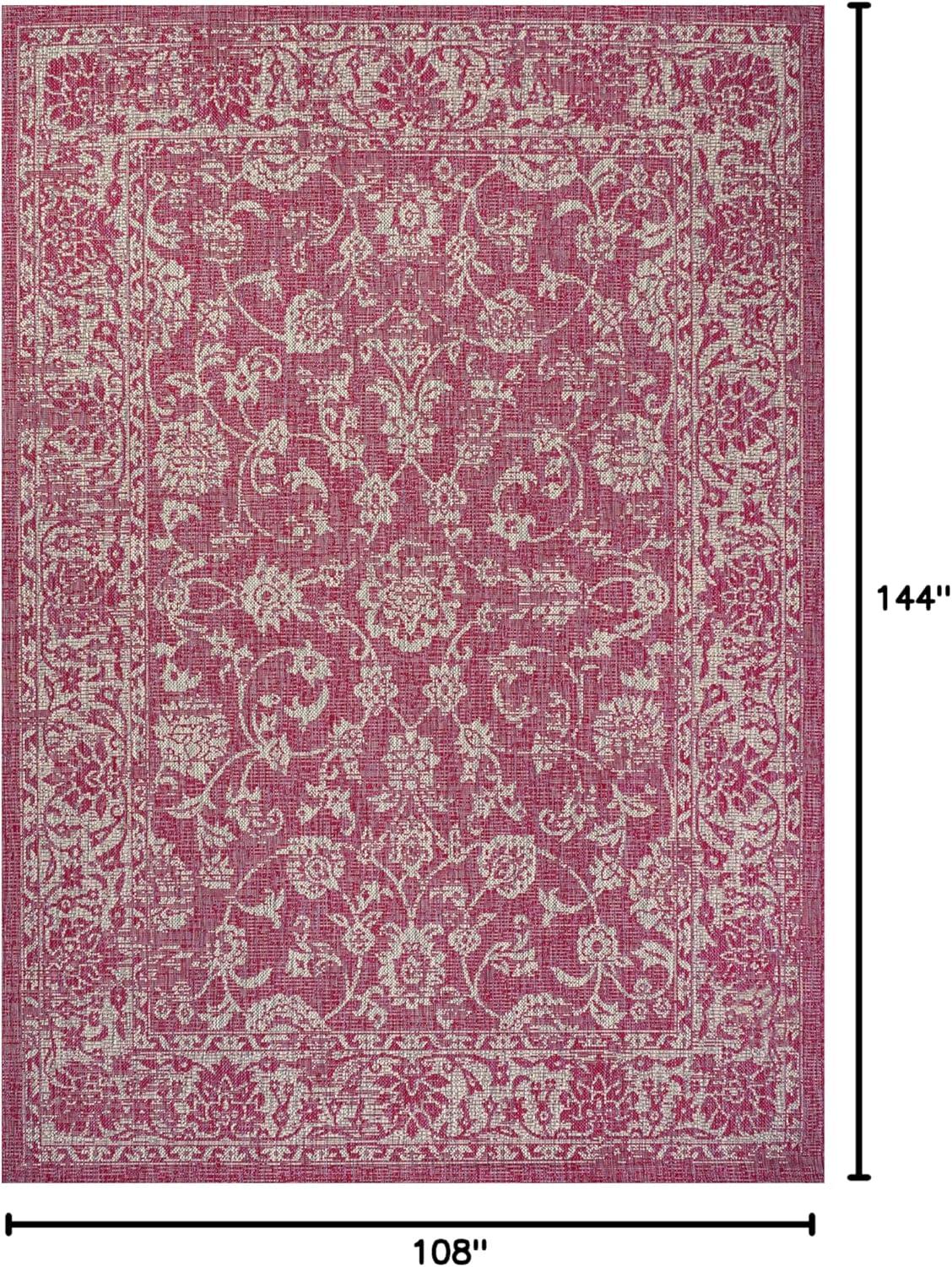 image:imageJONATHAN Y Weave Floral Indoor Outdoor Area Rug 5X8 TealGray Tela Bohemian Textured for Backyard Patio Porch EasyCleaning High Traffic PetFriendly NonShedding SMB100C5FuchsiaLight Gray