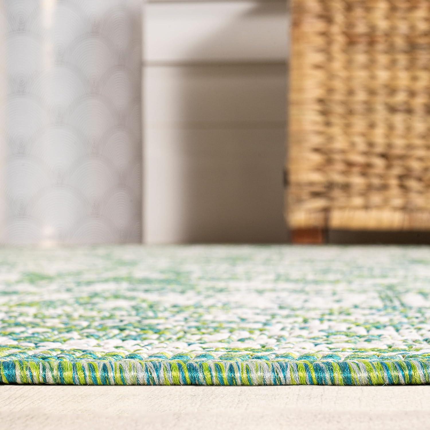 image:imageJONATHAN Y Weave Floral Indoor Outdoor Area Rug 5X8 TealGray Tela Bohemian Textured for Backyard Patio Porch EasyCleaning High Traffic PetFriendly NonShedding SMB100C5CreamGreen