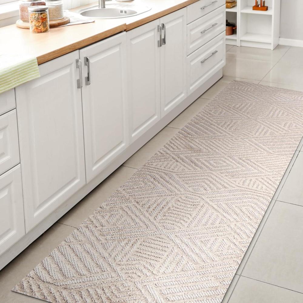 image:imageJONATHAN Y Art Deco Geometric Indoor Outdoor Runner Rug 2X10 WhiteBlack Jordan HighLow Pile for Backyard Patio Porch EasyCleaning High Traffic PetFriendly NonShedding SBH103A210Beige