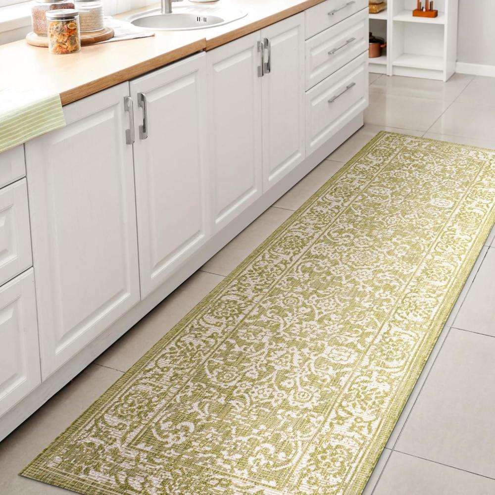 image:imageJONATHAN Y Weave Floral Indoor Outdoor Area Rug 5X8 TealGray Tela Bohemian Textured for Backyard Patio Porch EasyCleaning High Traffic PetFriendly NonShedding SMB100C5GreenCream