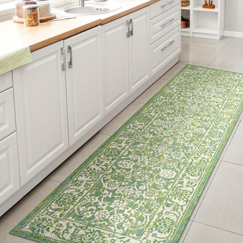 image:imageJONATHAN Y Weave Floral Indoor Outdoor Area Rug 5X8 TealGray Tela Bohemian Textured for Backyard Patio Porch EasyCleaning High Traffic PetFriendly NonShedding SMB100C5CreamGreen