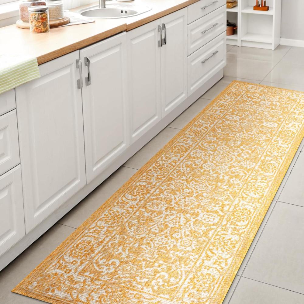 image:imageJONATHAN Y Weave Floral Indoor Outdoor Area Rug 5X8 TealGray Tela Bohemian Textured for Backyard Patio Porch EasyCleaning High Traffic PetFriendly NonShedding SMB100C5YellowCream