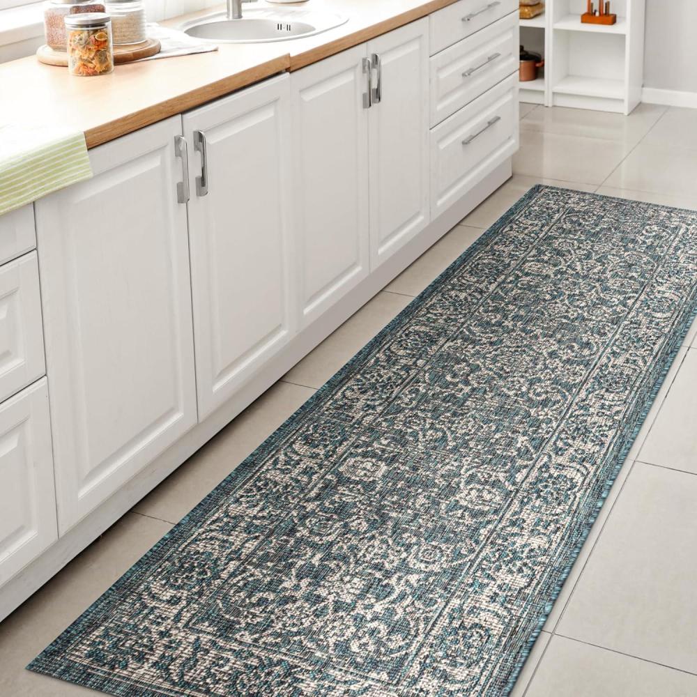 image:imageJONATHAN Y Weave Floral Indoor Outdoor Area Rug 5X8 TealGray Tela Bohemian Textured for Backyard Patio Porch EasyCleaning High Traffic PetFriendly NonShedding SMB100C5TealGray