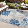 JONATHAN Y Tropical Leaf Indoor Outdoor Area Rug 8X10 Light Gray/Navy, Monstera High-Low for Backyard, Patio, Porch, Easy-Cleaning, High Traffic, Pet-Friendly, Non-Shedding (AMC113A-8)(4′ x 6′ (Rectangular))