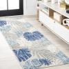 JONATHAN Y Tropical Leaf Indoor Outdoor Area Rug 8X10 Light Gray/Navy, Monstera High-Low for Backyard, Patio, Porch, Easy-Cleaning, High Traffic, Pet-Friendly, Non-Shedding (AMC113A-8)(2’3″ x 8′ (Runner))
