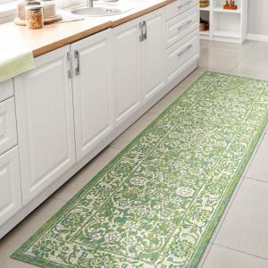 JONATHAN Y Weave Floral Indoor Outdoor Area Rug 5X8 Teal/Gray, Tela Bohemian Textured for Backyard, Patio, Porch, Easy-Cleaning, High Traffic, Pet-Friendly, Non-Shedding (SMB100C-5)(Cream/Green)
